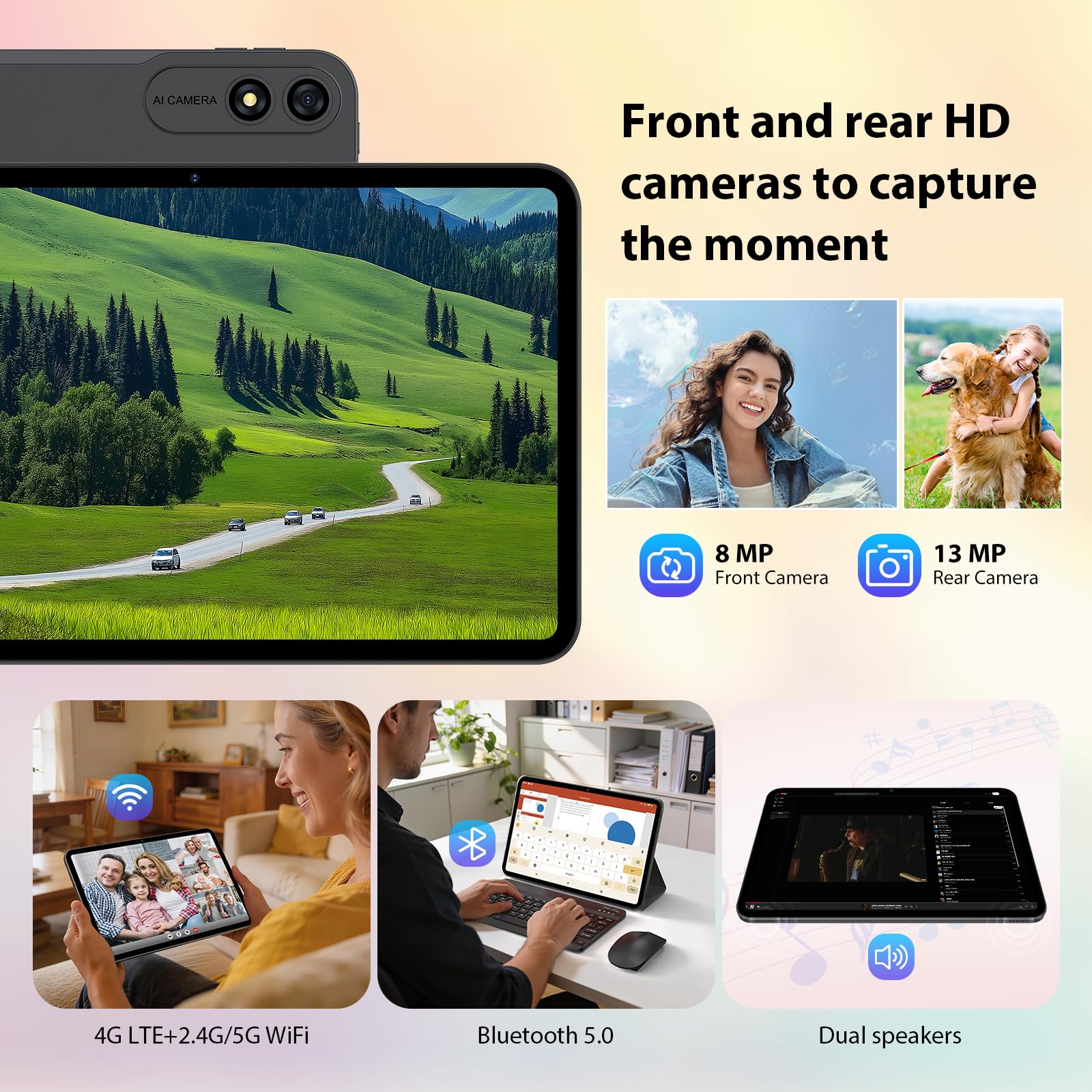 Tablette Android 16 de 14 Pouces, 4G LTE et Wi-FI 5G, Tablet Octa-Core, 36Go RAM+512Go ROM (1To TF), Affichage 2000x1200, Widevine L1/8+13 MP/11580 mAh/GMS/GPS, avec Clavier+Souris (Gris)