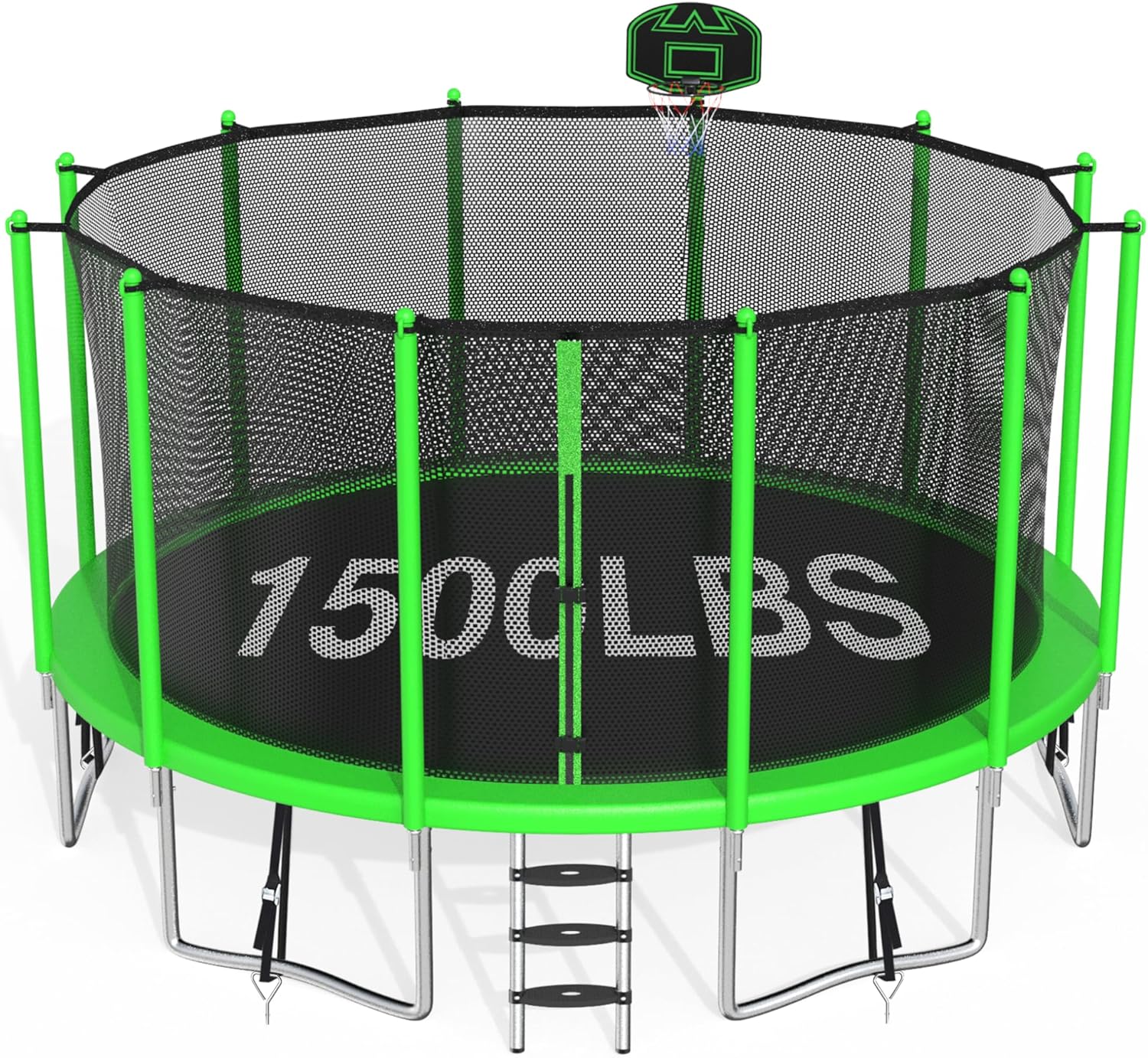 1500LBS Capacity No-Gap Design 8 10 12 14 15 16 FT Recreational Jumper with Enclosure Net, Wind Stakes & Basketball Hoop, ASTM Approved, Perfect for Kids & Adults Family Outdoor Backyard Fun