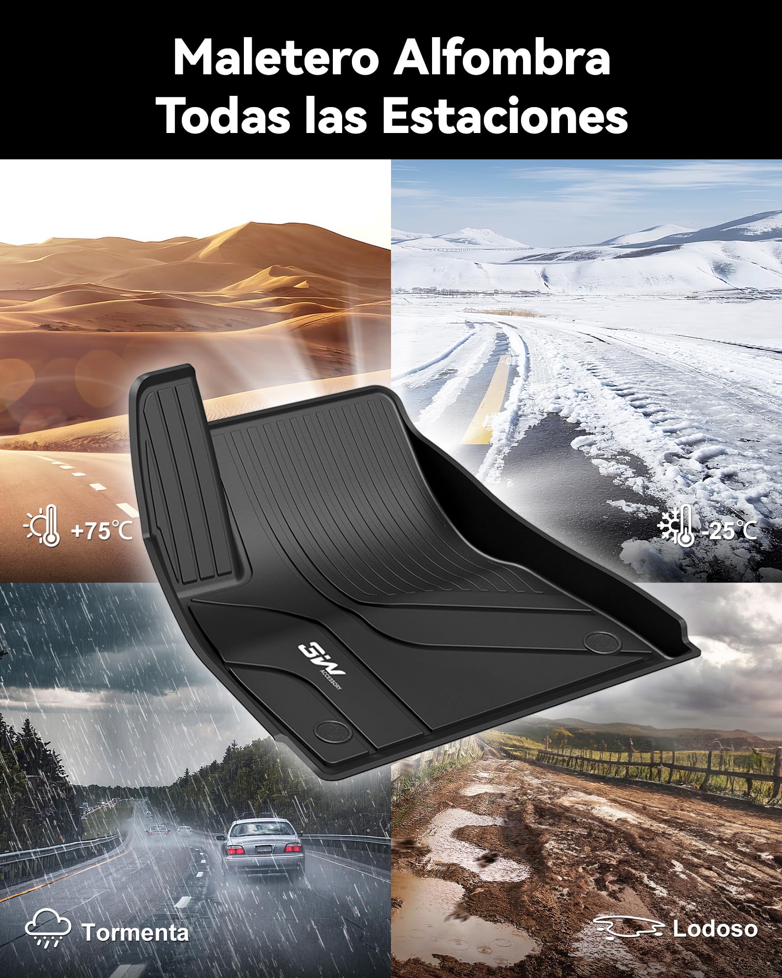 3W Juego Completo de Alfombrillas de Coche para Tesla Model 3 2021-2023, Admite Perros, TPE Alfombrillas para Todo Tipo de Clima, Antideslizante, Impermeable, Accesorios
