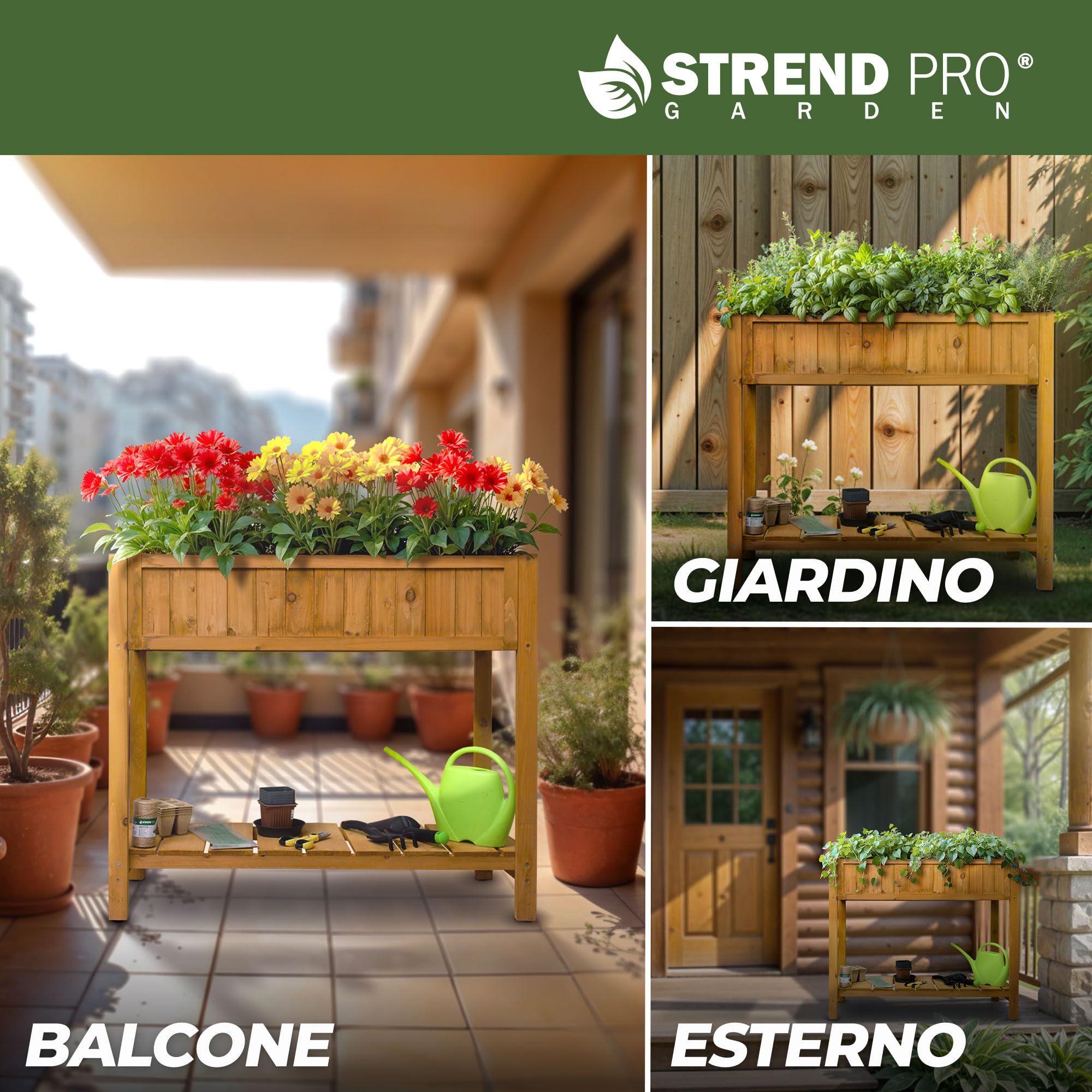 Aiuola Giardino Terrazzo Aiuola Rialzata Balcone STREND PRO | 76x33x89 Cm | Legno Con Ripiano | Telo Impermeabile Fioriera Esterno - 2