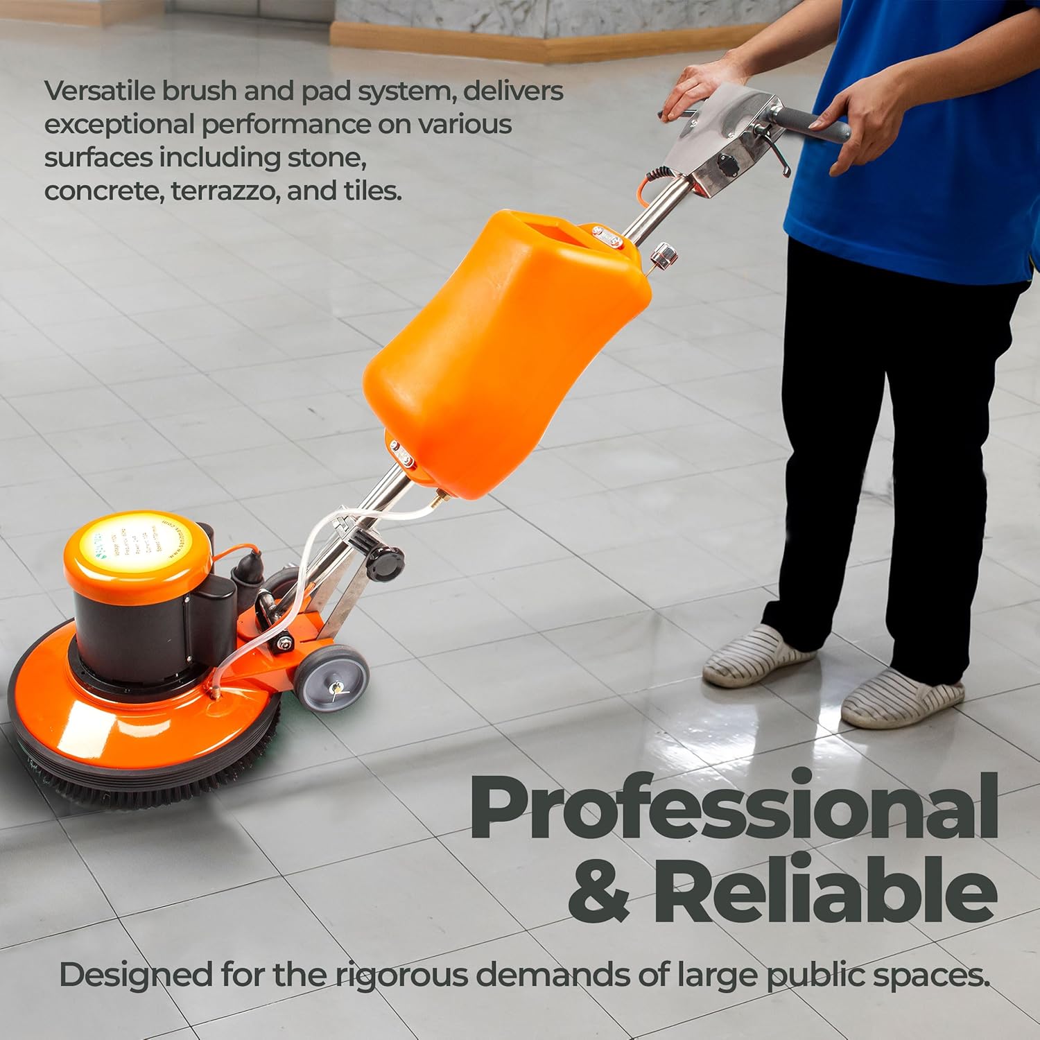17" Commercial Floor Buffer Scrubber Polisher Machine, 2.0 HP, 175 RPM, 3.4-Gal Tank, Multi-Function Floor Machine for Scrubbing, Stripping, Polishing & Waxing