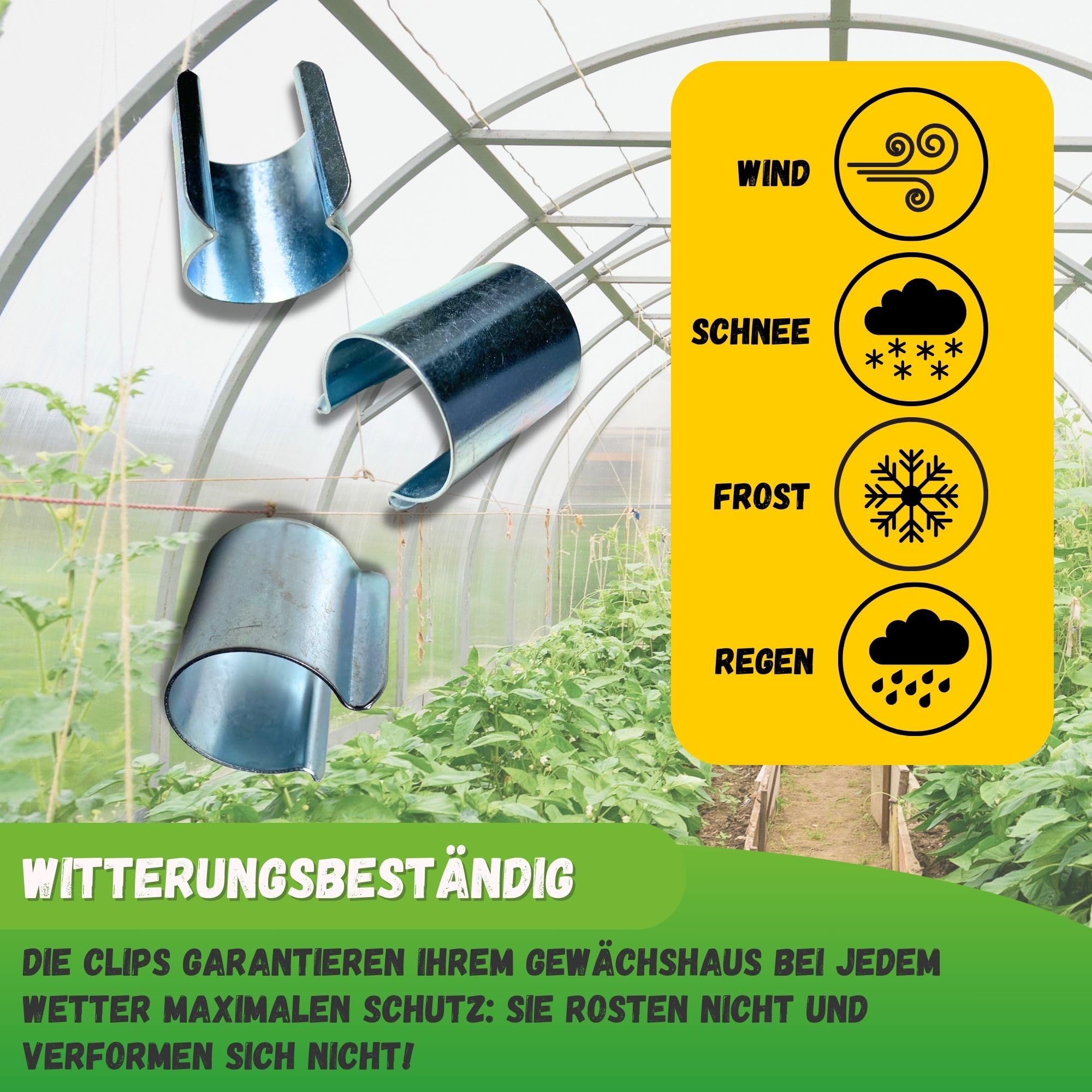 JARDEN© Set mit 40 Gewächshaus Klammern 25mm - Verzinkte Clips für Gewächshäuser - Metallklammern für Folien, Zubehör Gewächshaus - Sturmsichere Befestigung