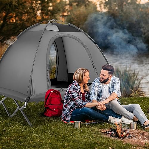 Miniatura 2 de GYMAX Catre para 2 personas, 3 en 1 plegable fuera del suelo con bolsa portátil con ruedas, lluvia impermeable, 2 puertas de malla y techo de