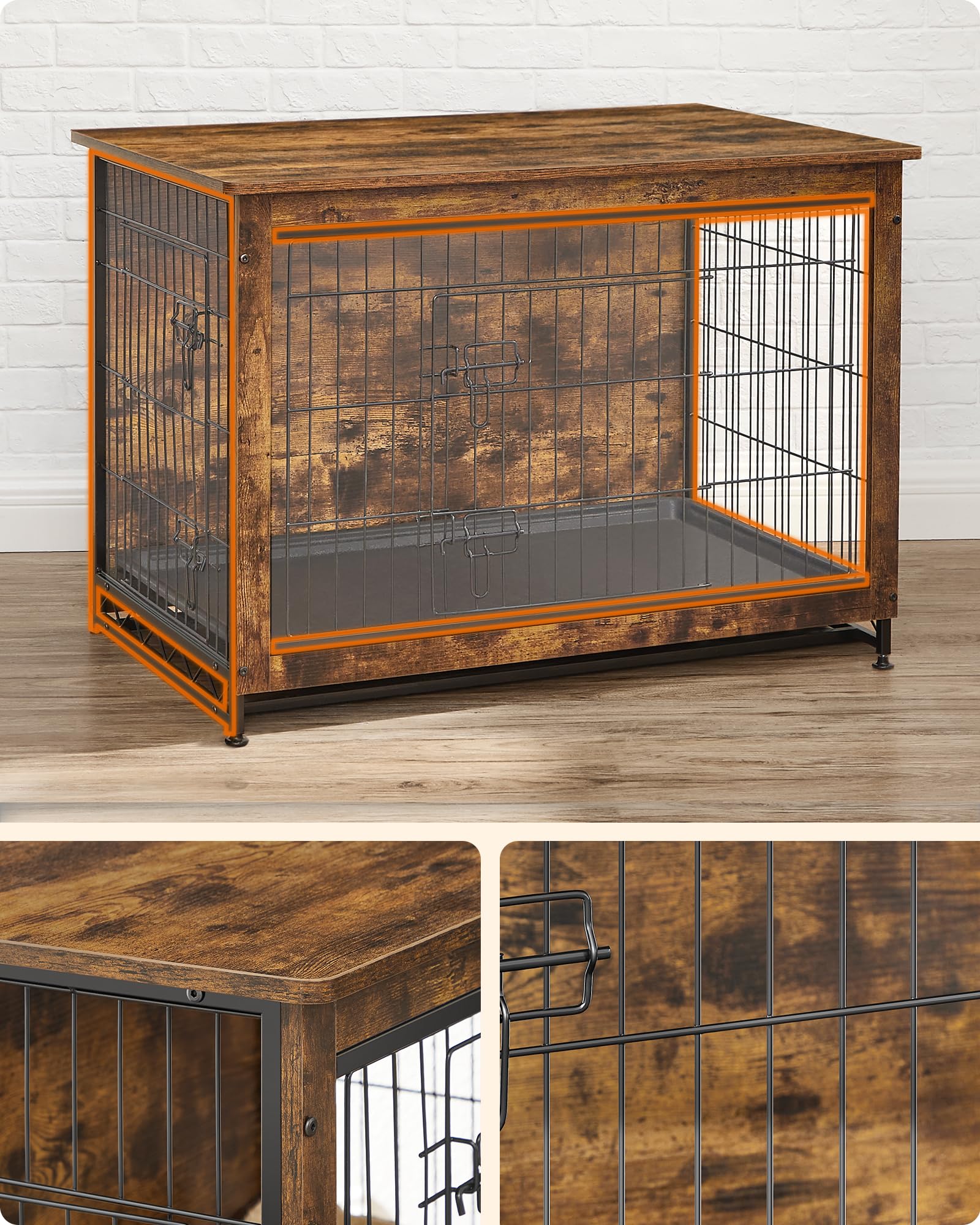 Feandrea Hondenkooi Meubels, Bijzettafel, Hondenbench, Modern Hondenhok Voor Binnen Honden Tot 32 Kg Robuust Gesloten Vloer Met 2 Deuren Vintage Bruin Pfc023x01 2706138417