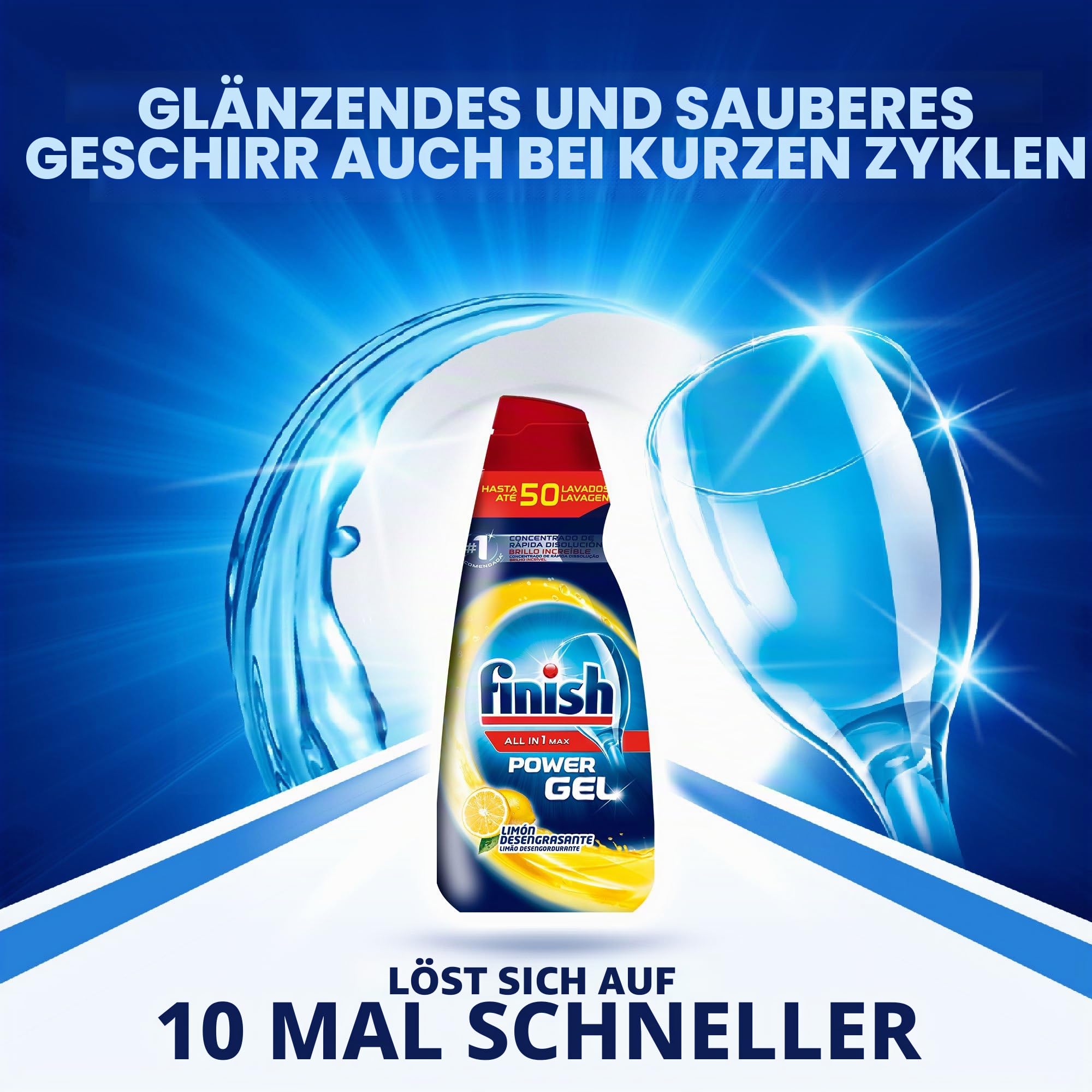 Finish All in 1 Max Power Gel Zitrone Entfettungsgel für Spülmaschine, 6 Stück - 210 Wäschen