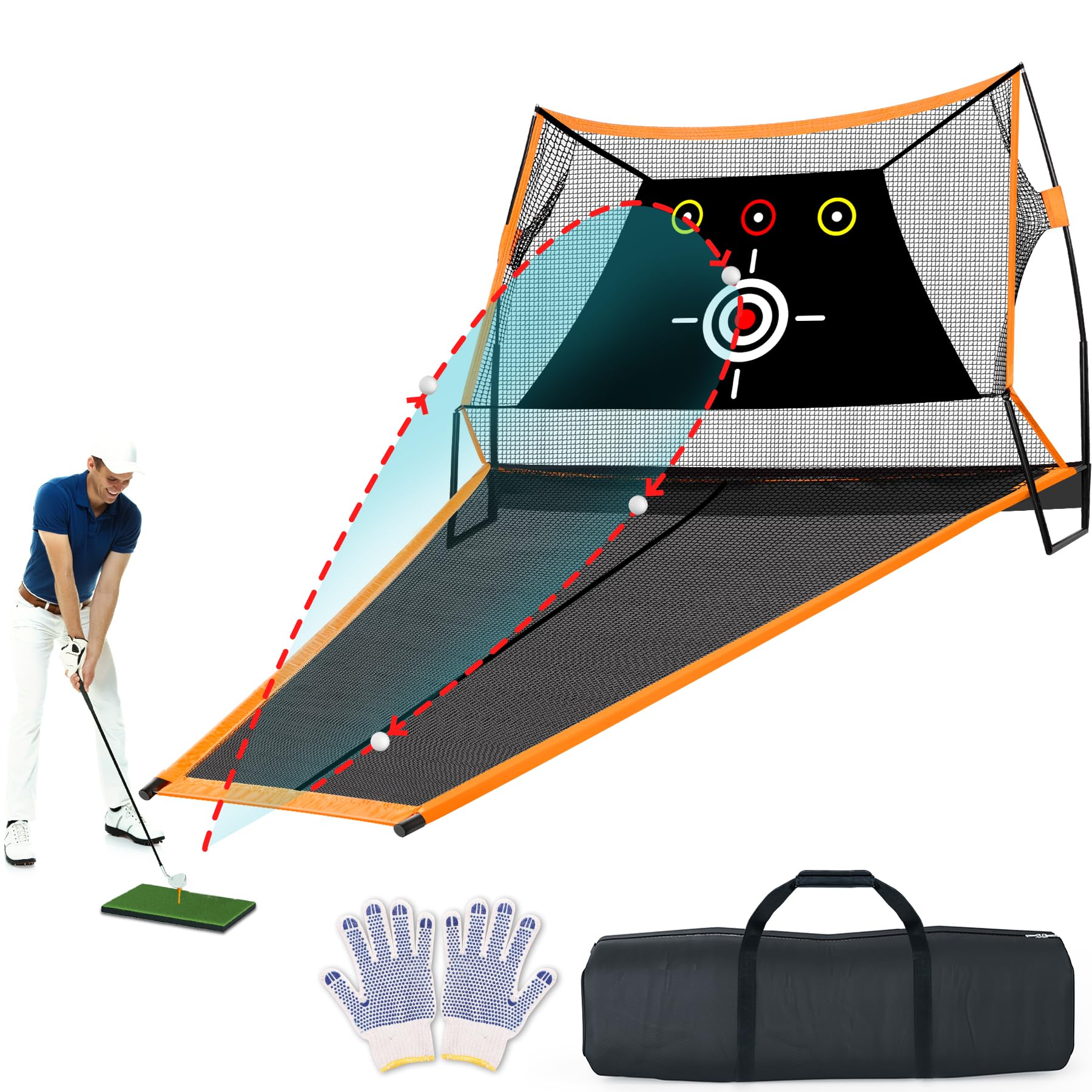 10 X 7 FT Automatic Ball Return Golf Net for Backyard Driving, Black Practice Net, Golf Hitting Nets with Target Screen Cloth Stainless Steel Frame Outdoor