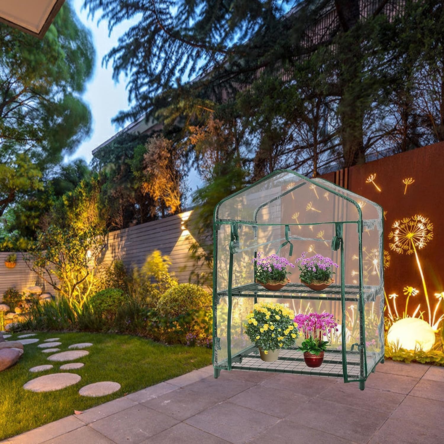 Avilia Serra da Balcone e Giardino a 2 Ripiani con Copertura Removibile - Compatta 69x49x93 cm, Montaggio Facile, Struttura Durevole e Resistente per Piante, Fiori