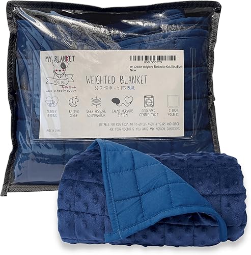 Mr. Grinder My Blanket for Kids - Manta sensorial ponderada de 5 libras con cuentas de vidrio y puntos minky, 36 x 46 pulgadas