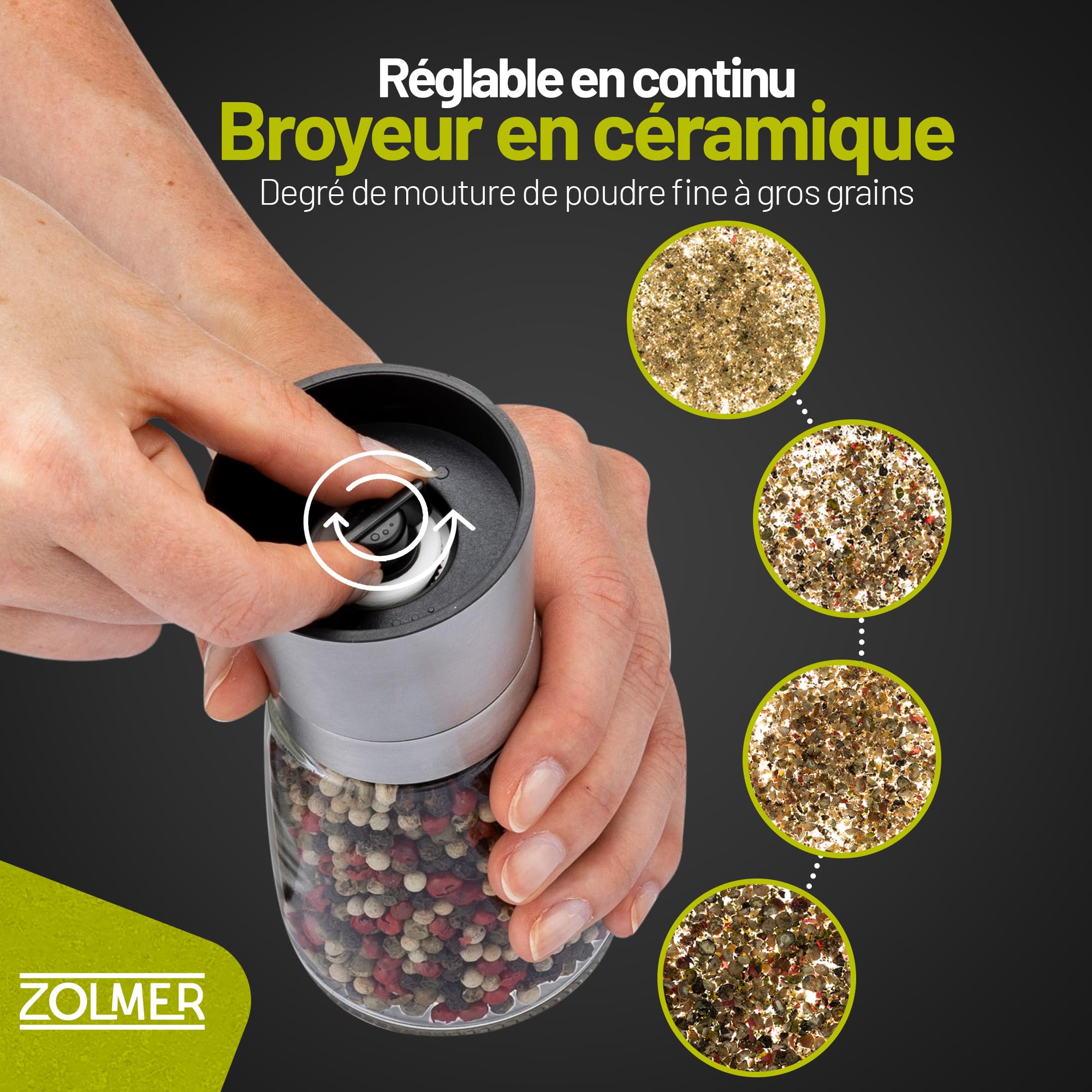 Moulins à épices lot de 2 avec broyeur en céramique réglable – Moulin à sel et poivre en acier inoxydable