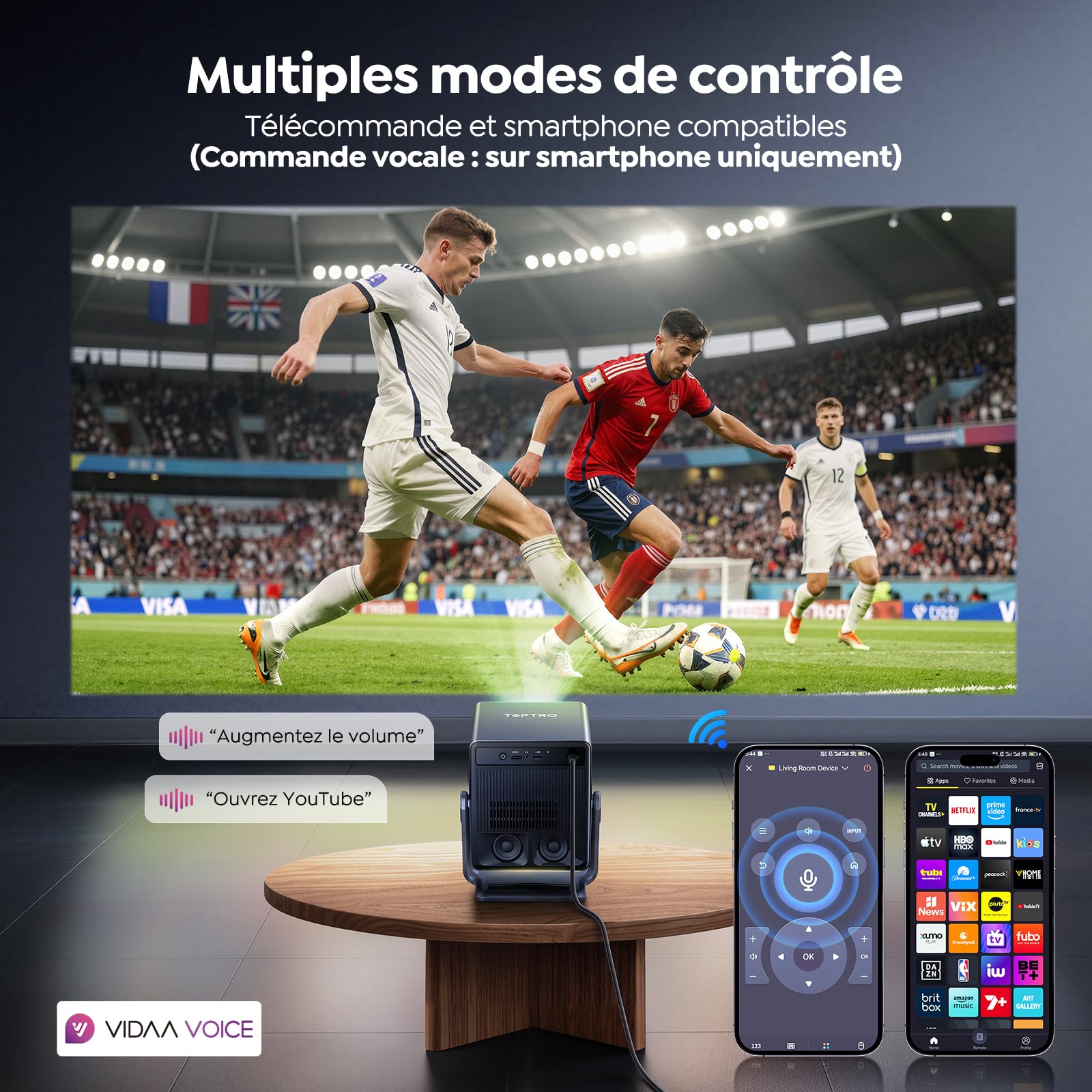 TOPTRO Vidéoprojecteur 4K【VIDAA OS N°1: Ultra-Rapide| 1400 ANSI |Dolby 36W】 Projecteur Video Home Cinéma Courte focale 1,0:1, Auto Focus/Keystone/Align,HDR10, WiFi 6, Bluetooth 5.4, HDMI Arc