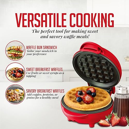 Miniatura 2 de OVENTE Mini waflera eléctrica, elemento de calentamiento rápido de 550 W con protección contra sobrecalentamiento, platos antiadherentes de 4