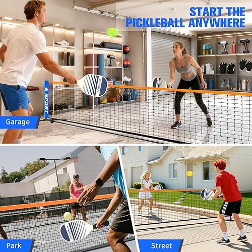 Miniatura 7 de Red de pickleball para entrada, juego de red de pickleball portátil con paletas, bolsas de agua, red de pickleball de 10 pies, pelotas de pickleball