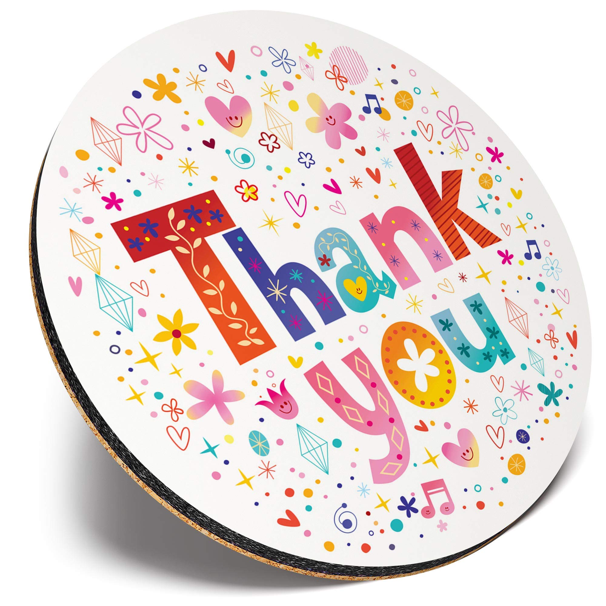 Destination Vinyl Ltd Multicolor Round Single Coaster - Thank You Cute Pretty Slowers Thanks |Glossy Quality Coasters | Tabletop Protection For Any Table Type #46354
