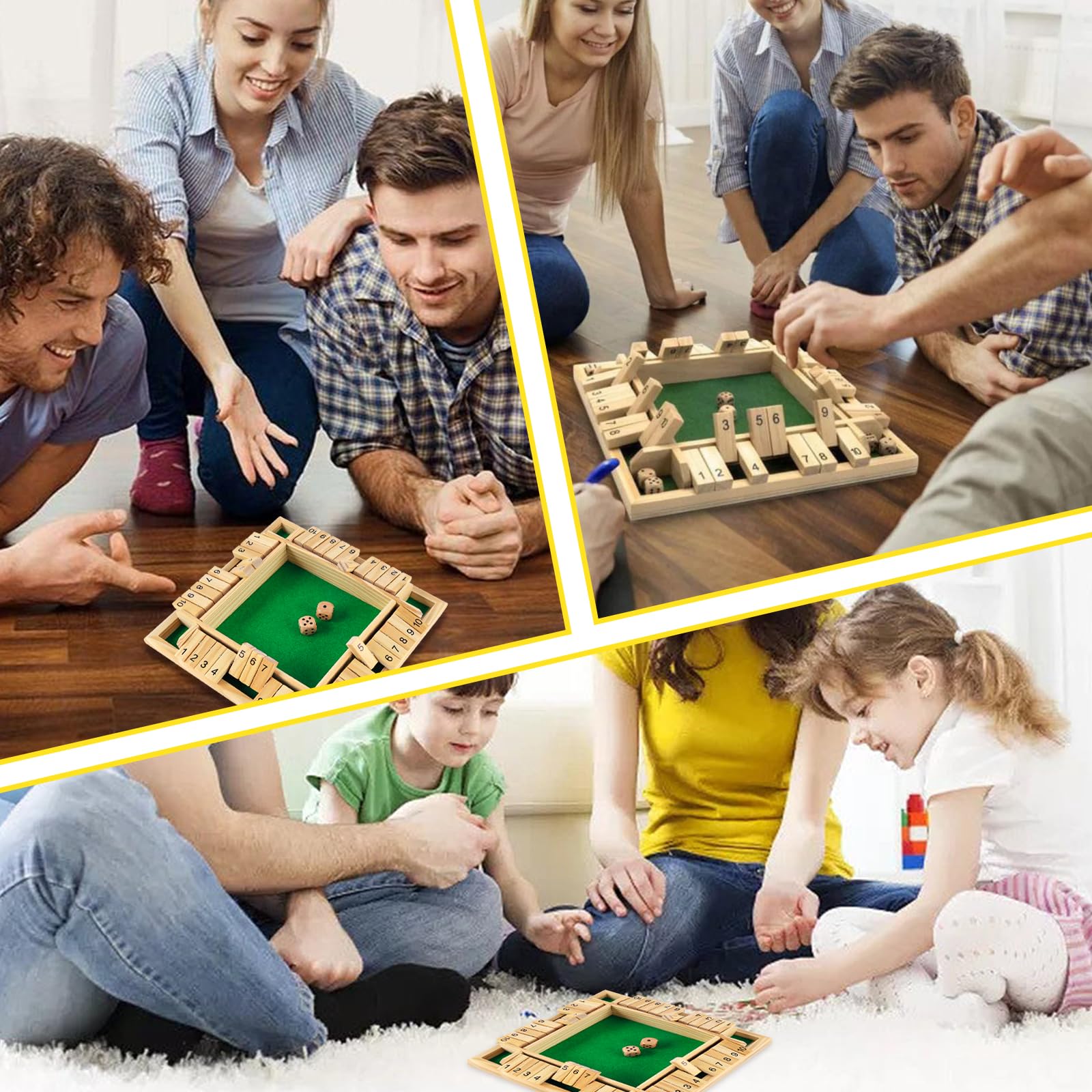 Gioco in legno Shut The Box (2-4 giocatori) - Tabellone grande a 4