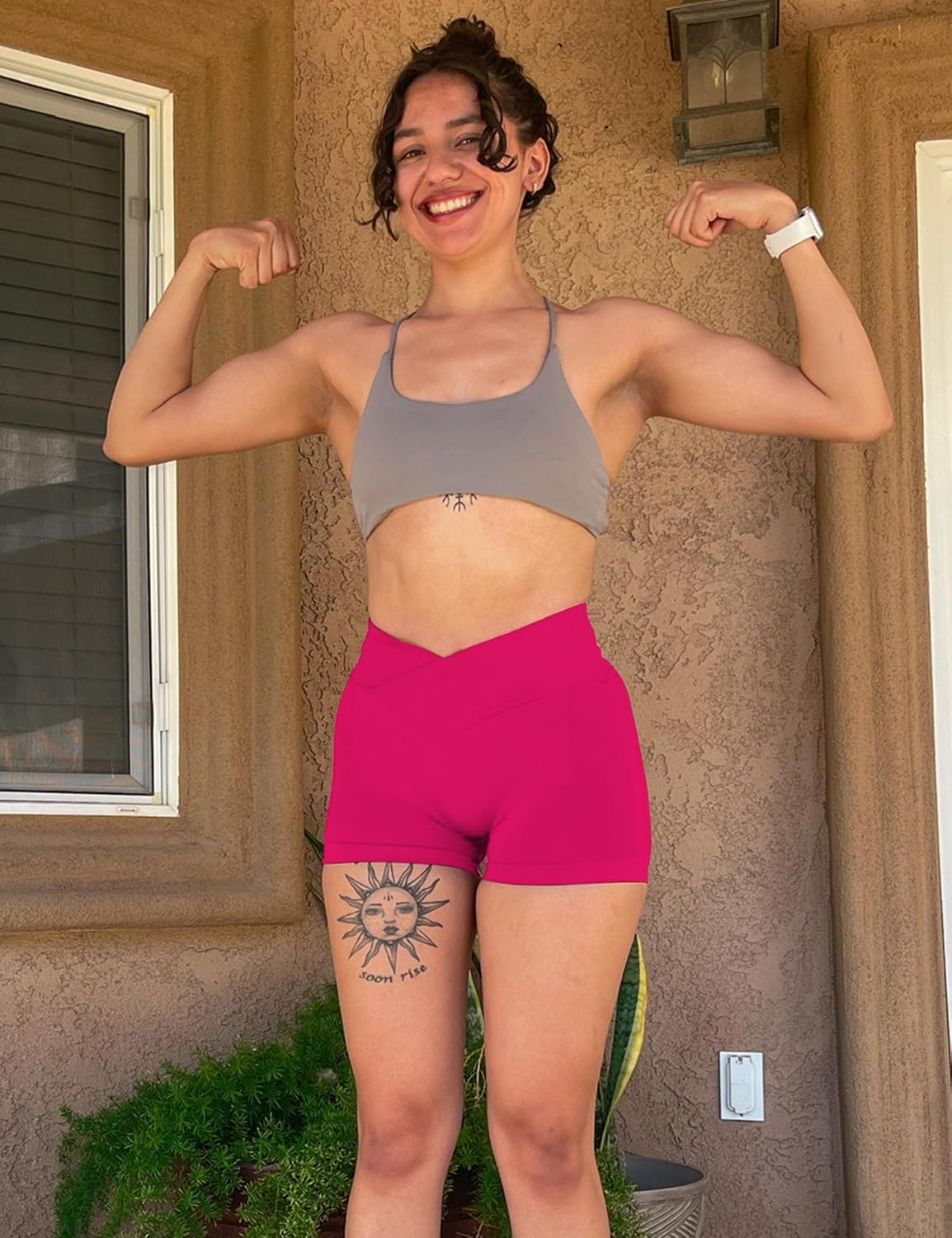 YEOREO Scrunch Butt Workout Shorts Women 3.5" Seamless V Cross Waist Sport Gym Amplify Shorts - Image 3