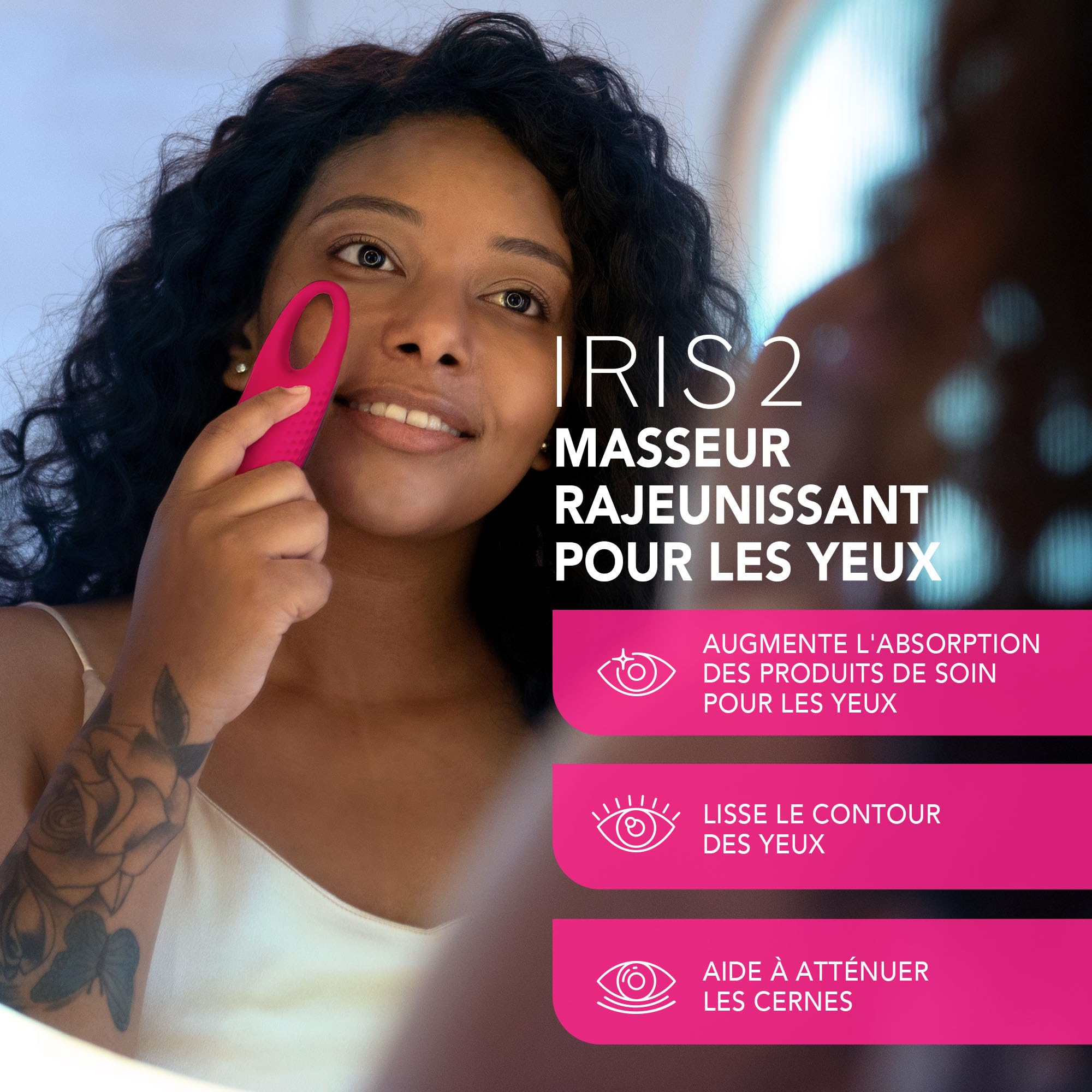 FOREO Eye Revive IRIS 2 Set - Masseur yeux drainage lymphatique + Masque yeux hydrogel hydratant, 60 pc- Soin contour anti-cernes et poches - Soin contour