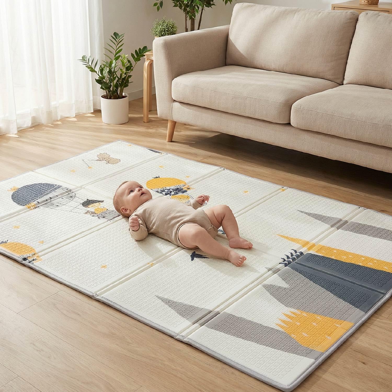 Tappeto Gioco Bambini Pieghevole con Trasportino | Alta Densità XPE Schiuma Non Tossica, Impermeabile e Facilità di Pulizia | Tappeto Neonato Gattonamento da Terra Imbottito 180×120 cm