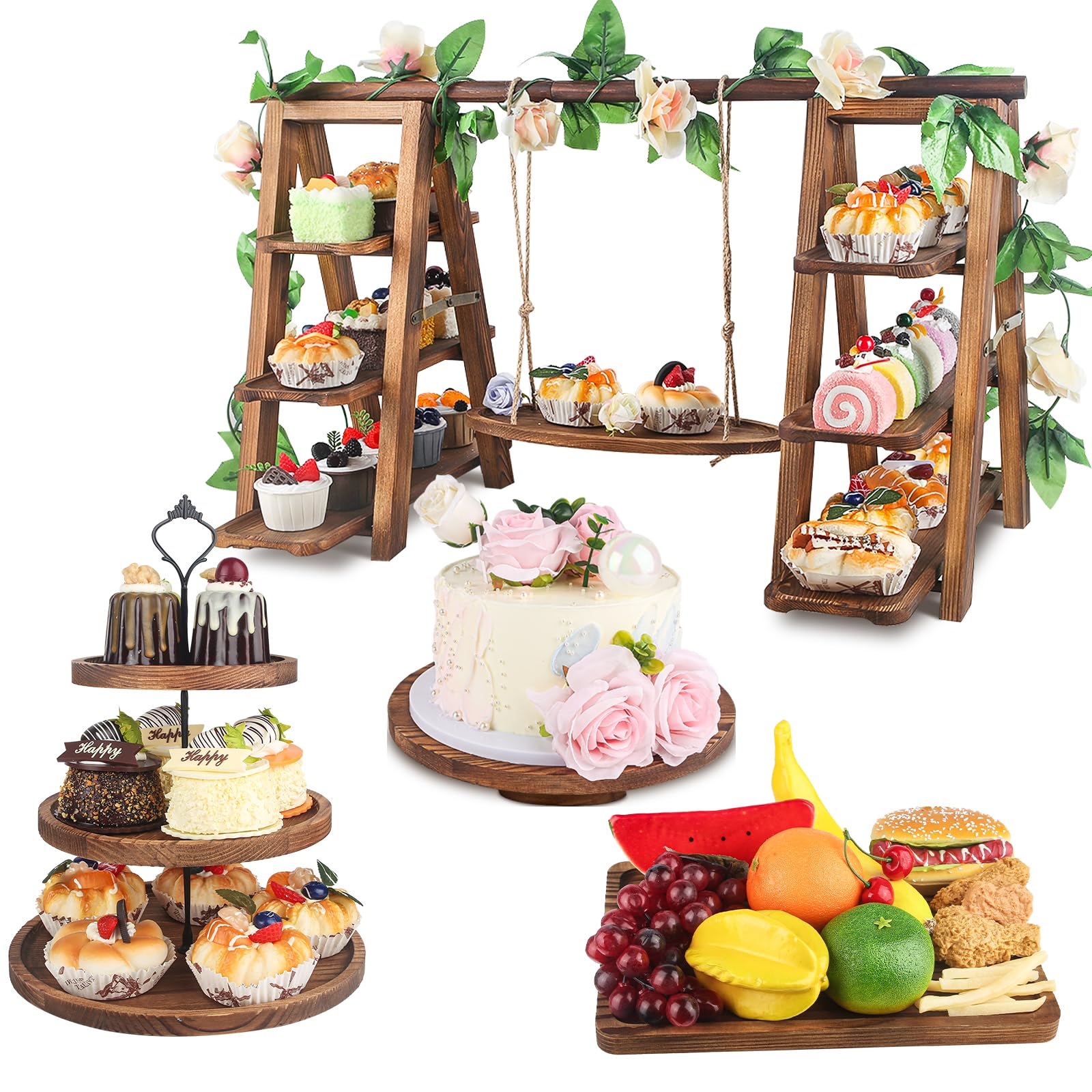 Amazon.com: Wisreach 4 Pack Wooden Cake Stand Set 3 Tier Swing