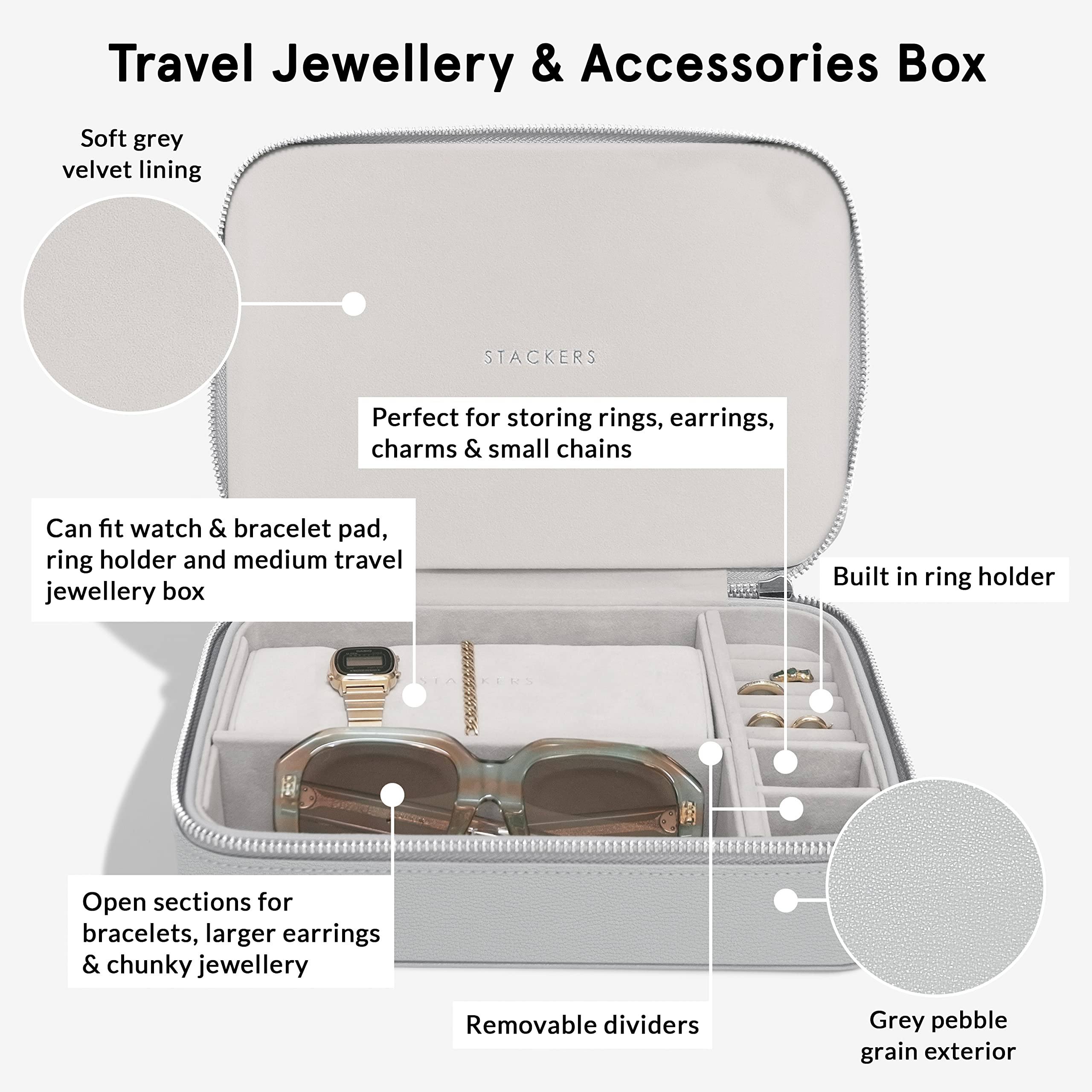 Stackers Reise-Schmuck- und Zubehörbox, Kieselsteingrau