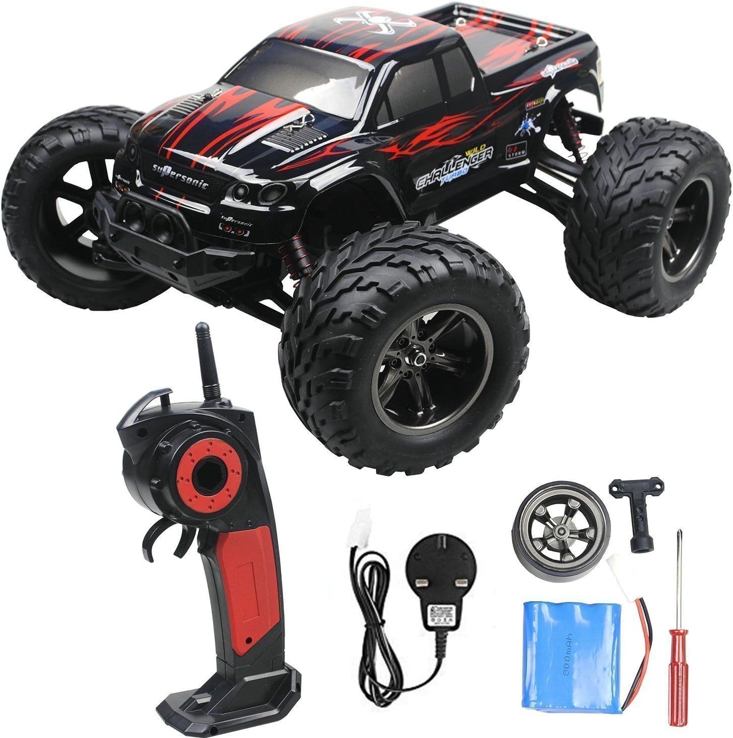 VANGOLD 2.4GHz 1:12 Remote Controlled Cars RC Monster Truck Up to 50MPH High Speed and with 100 Meter Control Range (Red, Updated)
