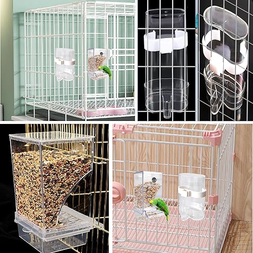 Miniatura 2 de kathson Juego de dispensador de agua para pájaros sin ensuciar, alimentador automático para periquitos, jaula para bebederos, dispensador de
