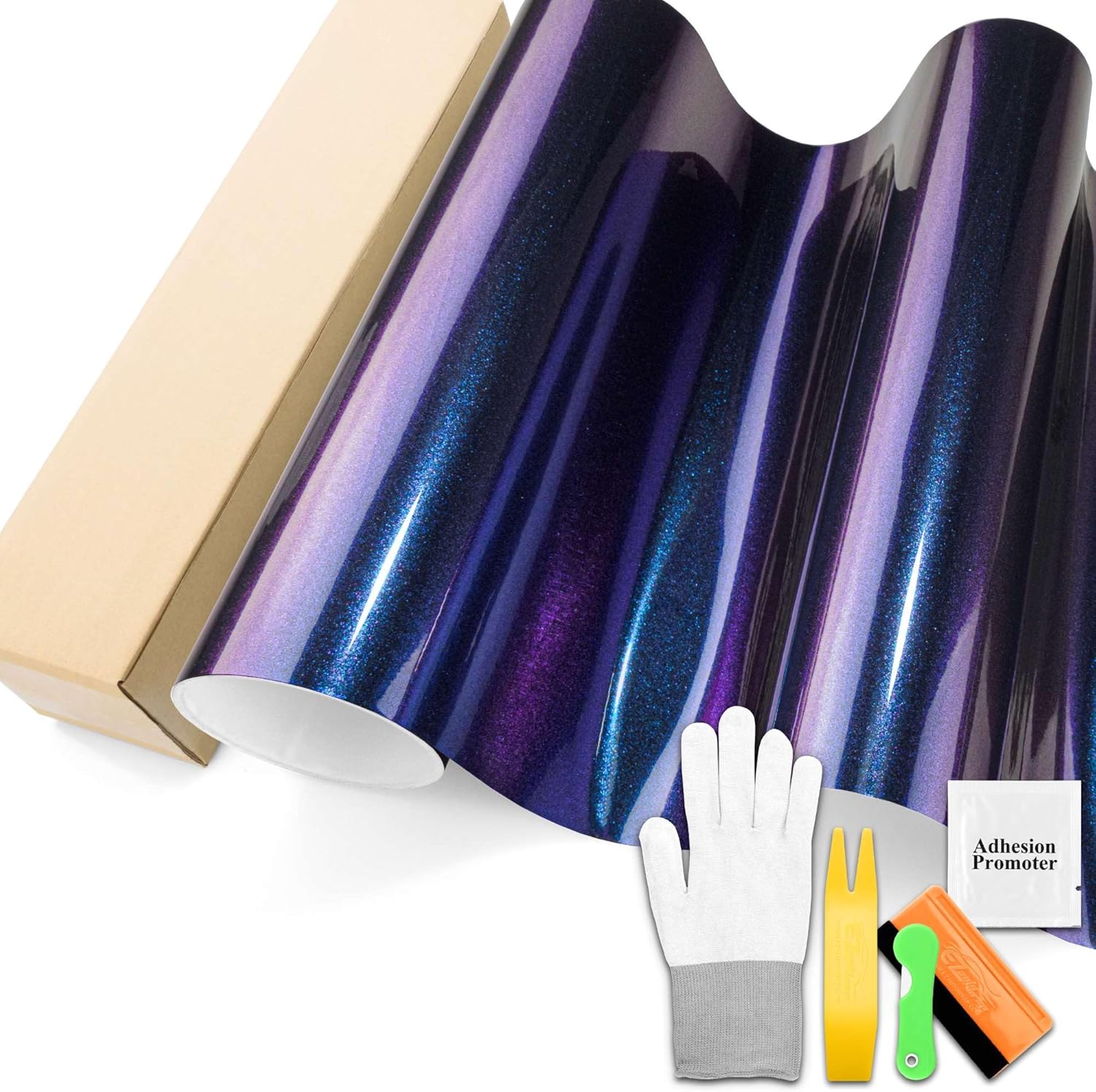 Galaxy Dust Gloss Purple Blue Chameleon Metallic Color Shift Color Change Vinyl Wrap Auto Car Sticker Decal Film Sheet Bubble Free Air Release Technology with Tool Set 4FTx5FT