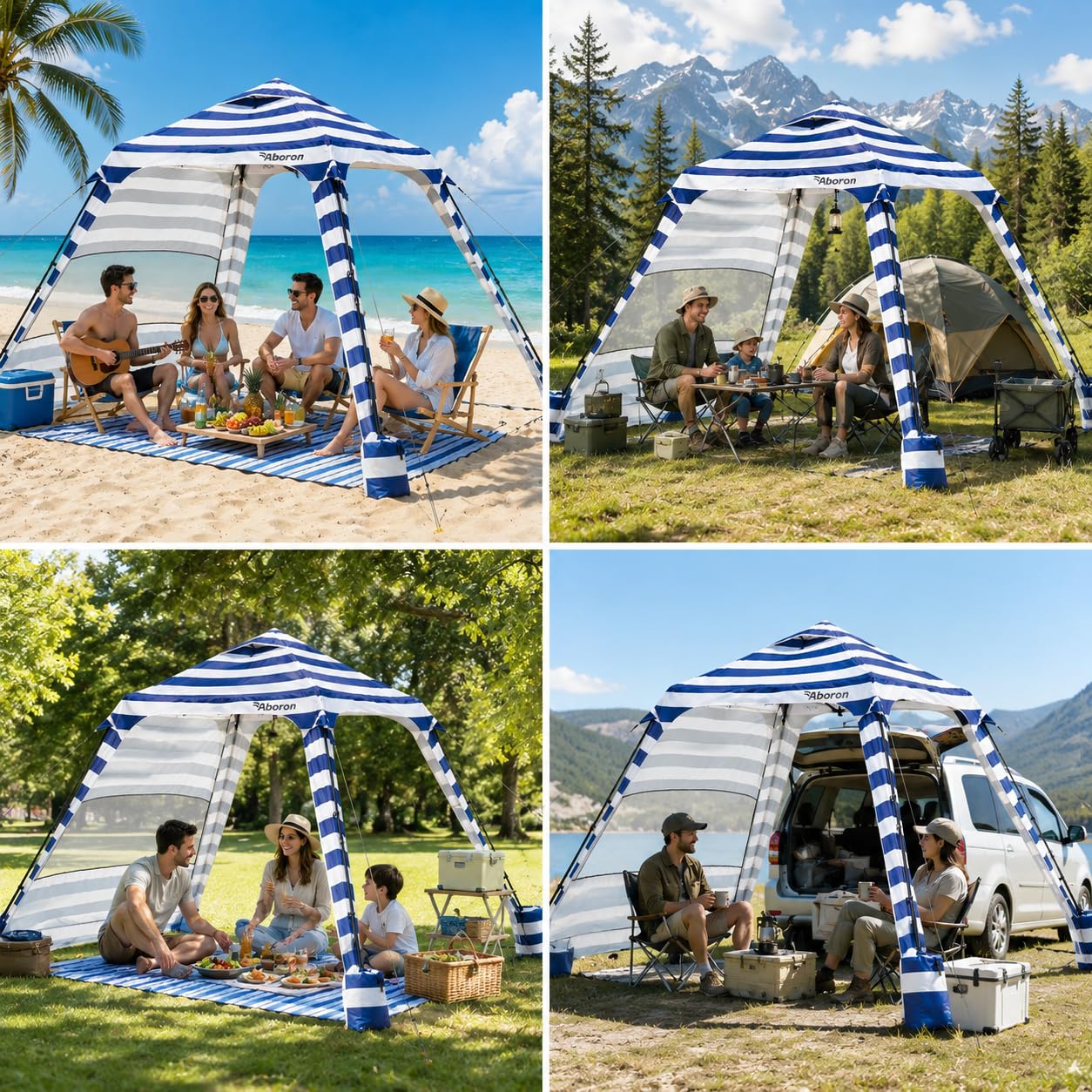 Ytaoeo Strand Pavillon 3x3m mit Seitenwänden UPF 50+ Blau Weiß