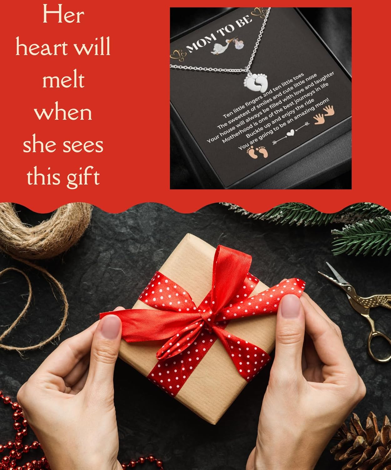 Mom To Be Gift - Baby Feet Pendant Necklace with a Message Card Pregnancy Present for First Time Moms Expecting Women Pregnant Wife Sister Daughter Mother's Day Christmas Birthday - Image 6