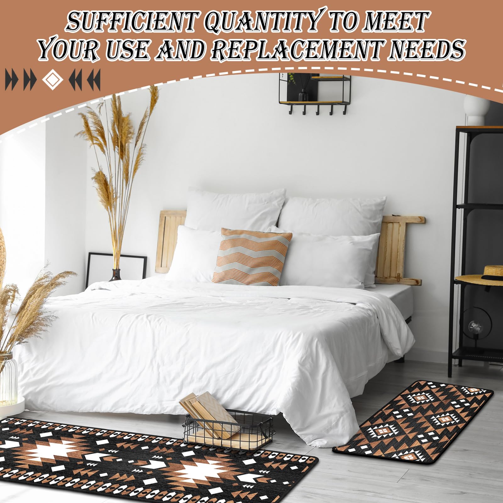 Drydiet Lot de 3 tapis de cuisine aztèques occidentaux et bohèmes - Tapis de sol antidérapants et imperméables - Motif géométrique - Décoration occidentale aztèque pour cuisine, maison, entrée, bar
