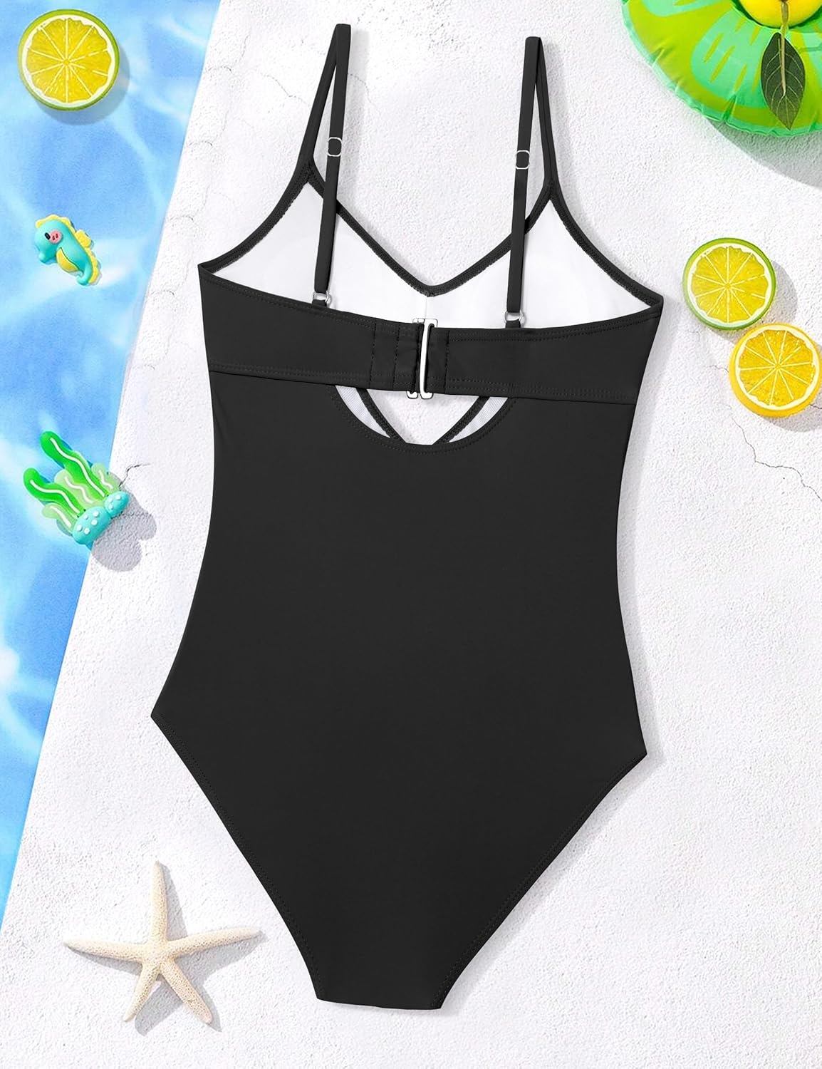 WIQI Girls Swimsuit One Piece Bathing Suit Twist Front Cutout Adjustable Straps Ruched Girls' Swimwear Size 9-16 - Image 6