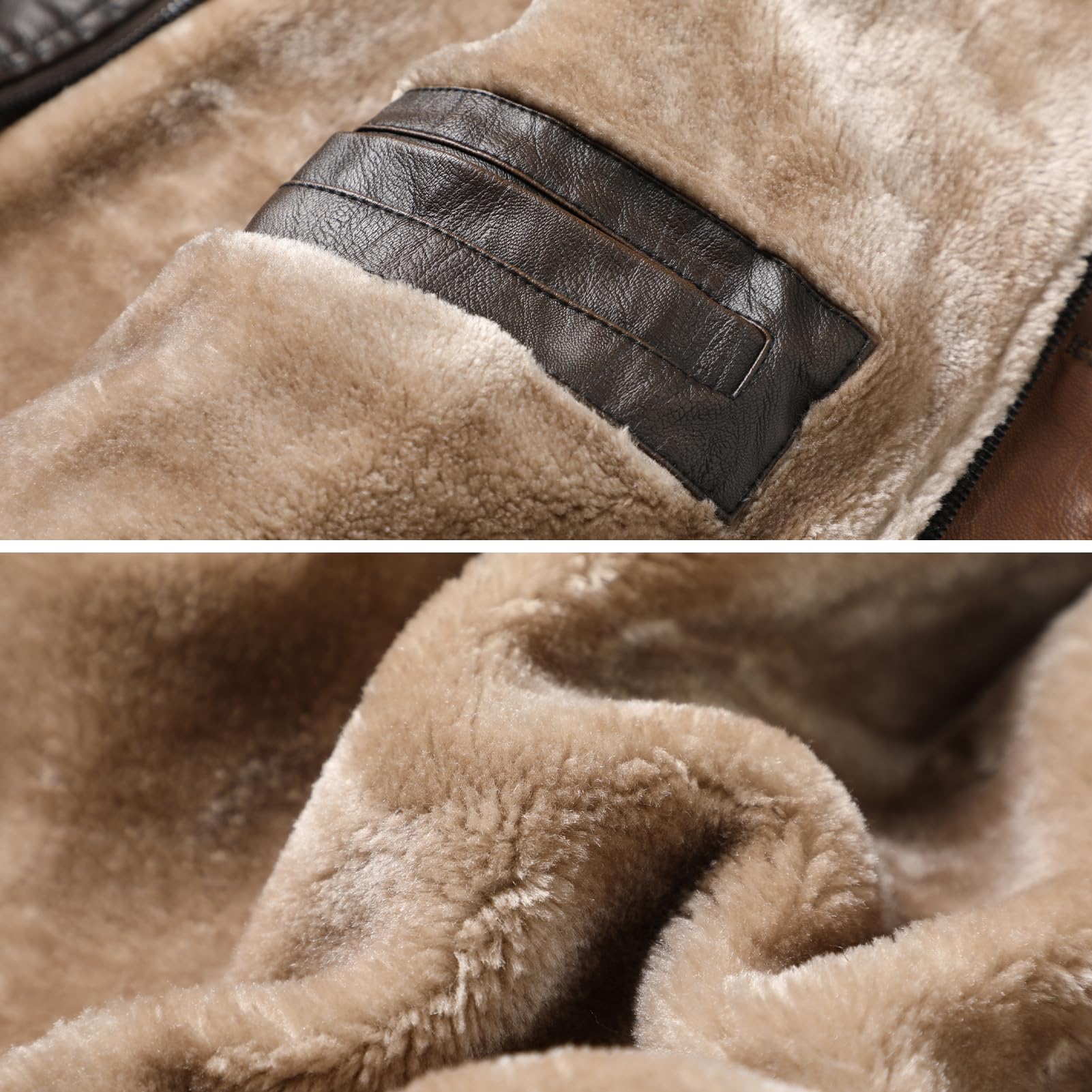 Cazadora Cuero Hombre, Talla Grande de Solapa Cazadora Cuero Invierno Larga Cálido Chaqueta Cuero Chaqueta Polipiel con Guantes de Cuero