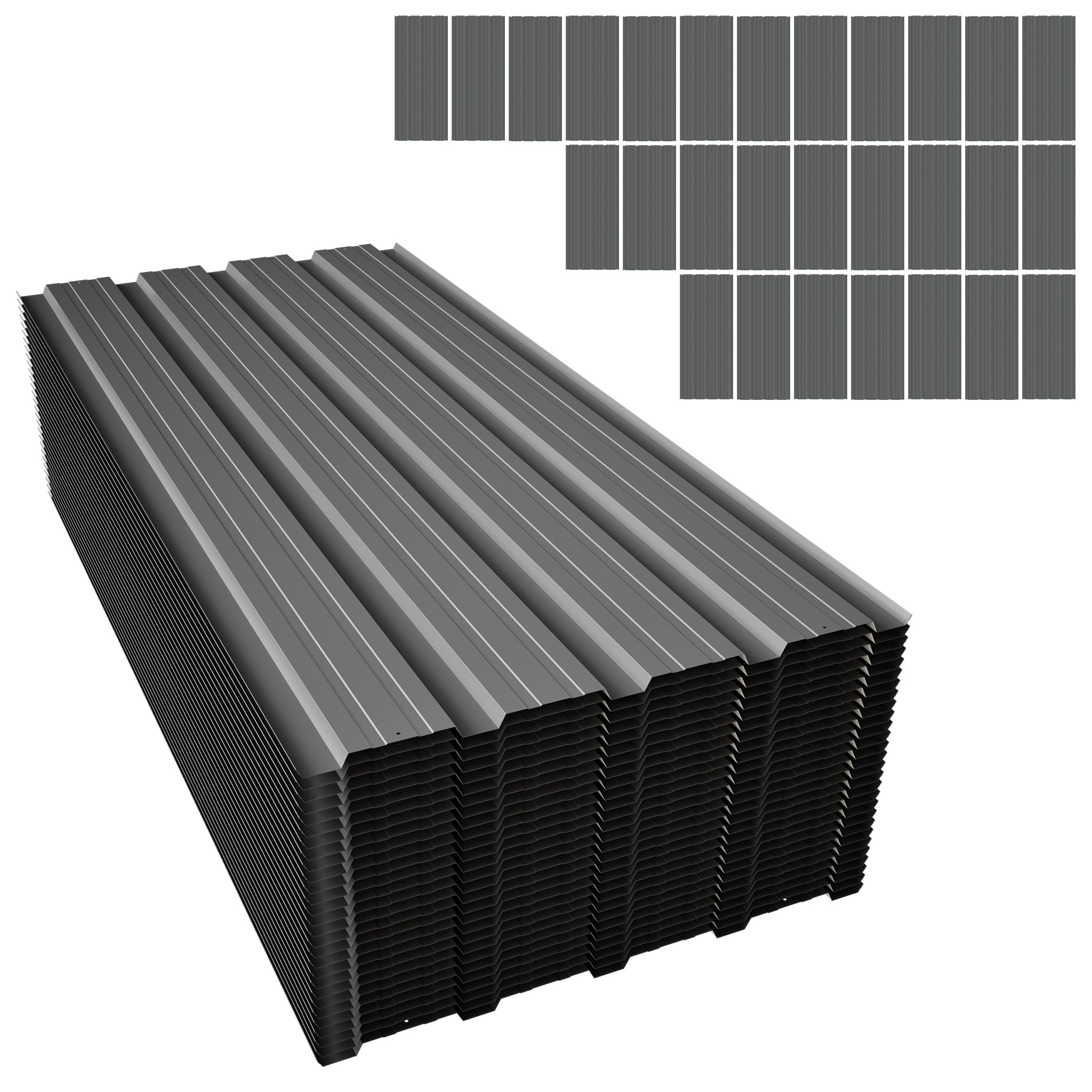 28-Pack Corrugated Metal Roofing Sheets Heavy Duty 108×42.6cm Panels,Grey
