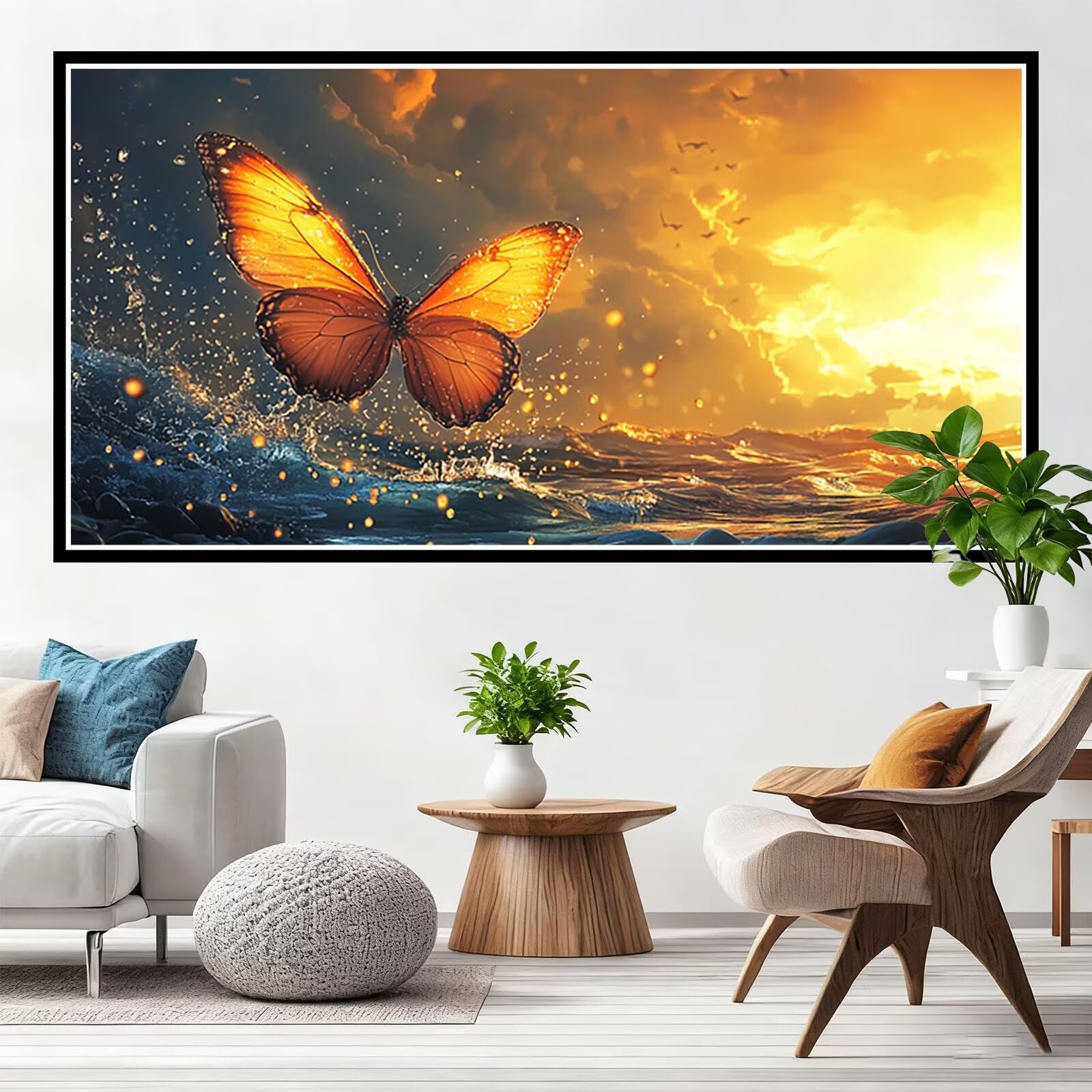 Malarstwo diamentowe do malowania diamentami, motyl dla dorosłych, duży rozmiar XXL, 55 x 110 cm, morze 5D, obraz diamentowy do samodzielnego wykonania, haft krzyżykowy, zestaw do dekoracji salonu
