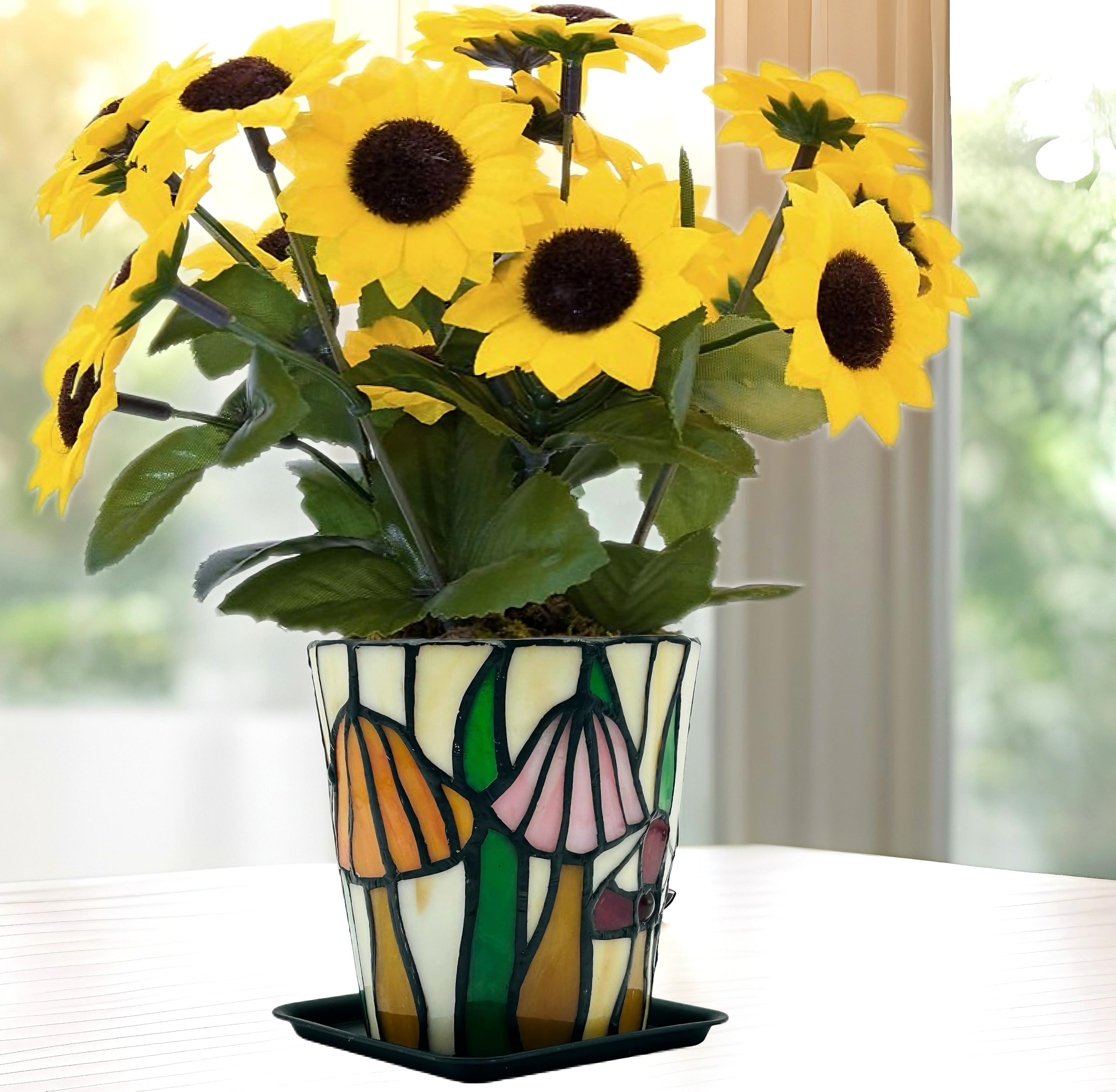 Entlityful Stained Glass Mushroom Planter,Mushroom Pot with Drainage Holes,Unique Indoor and Outdoor Plant Pots, Funny Sansevieria Garden Planters,
