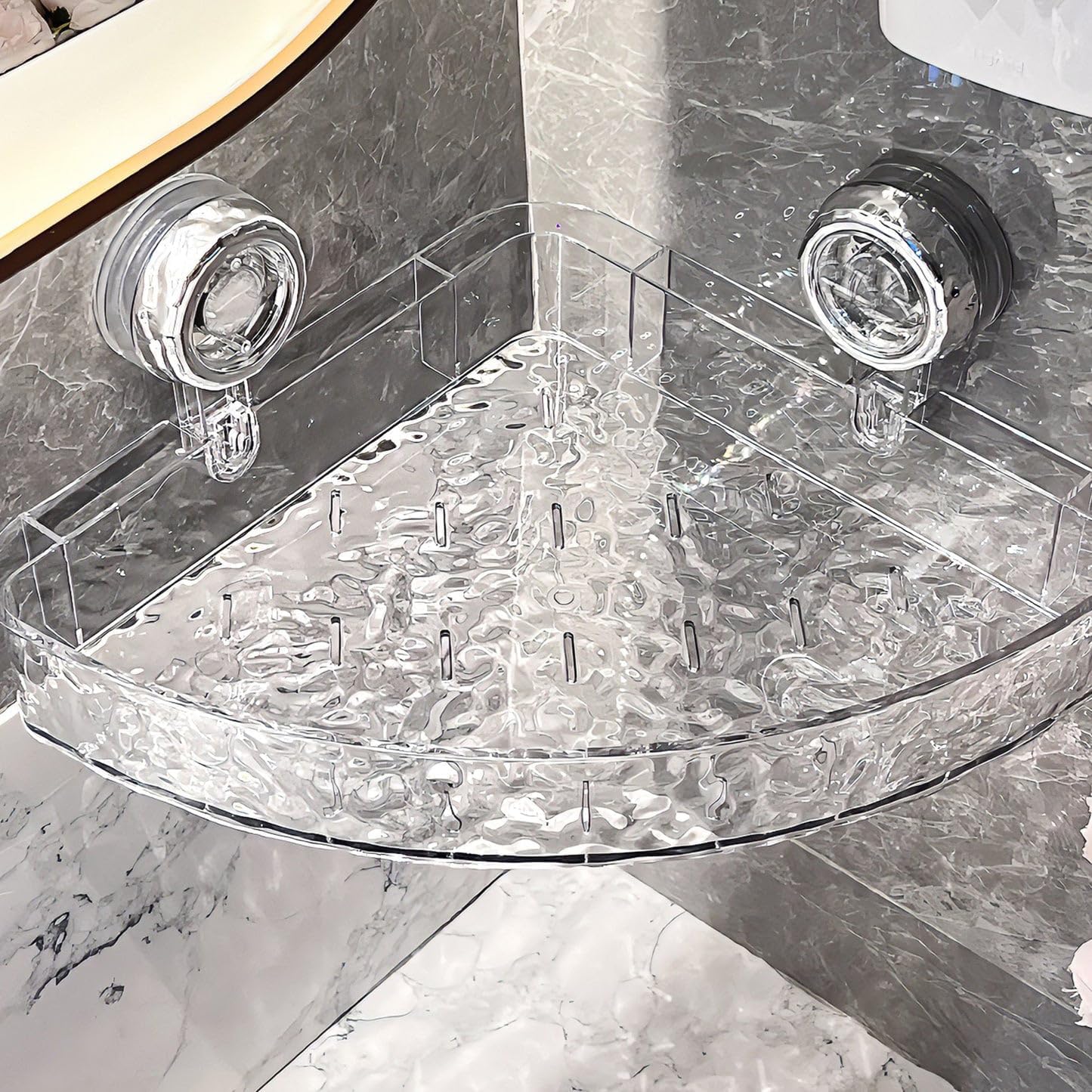 ehnoge No Drill Clear Wall Caddy 2024 New Wall Mounted Organizer Shelf Light Luxury Style Glacier Pattern Suction
