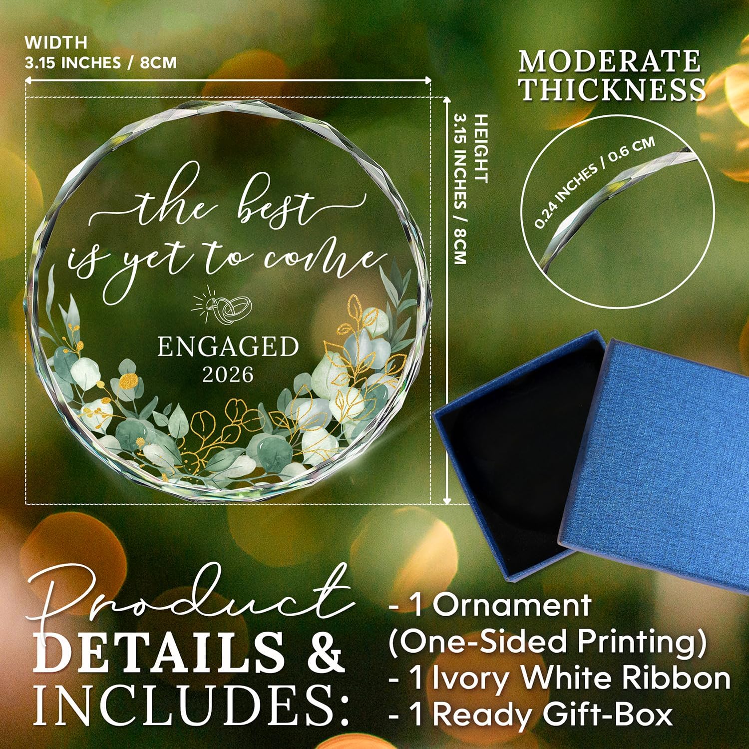 HEXMOZ Engagement Gifts for Couples - Engagement Gift for Women, Newly Engaged Couples, Her - Fiance Gifts for Women - Bride to Be Gift, Engaged Glass Ornament 2026 Party Decorations - Image 2