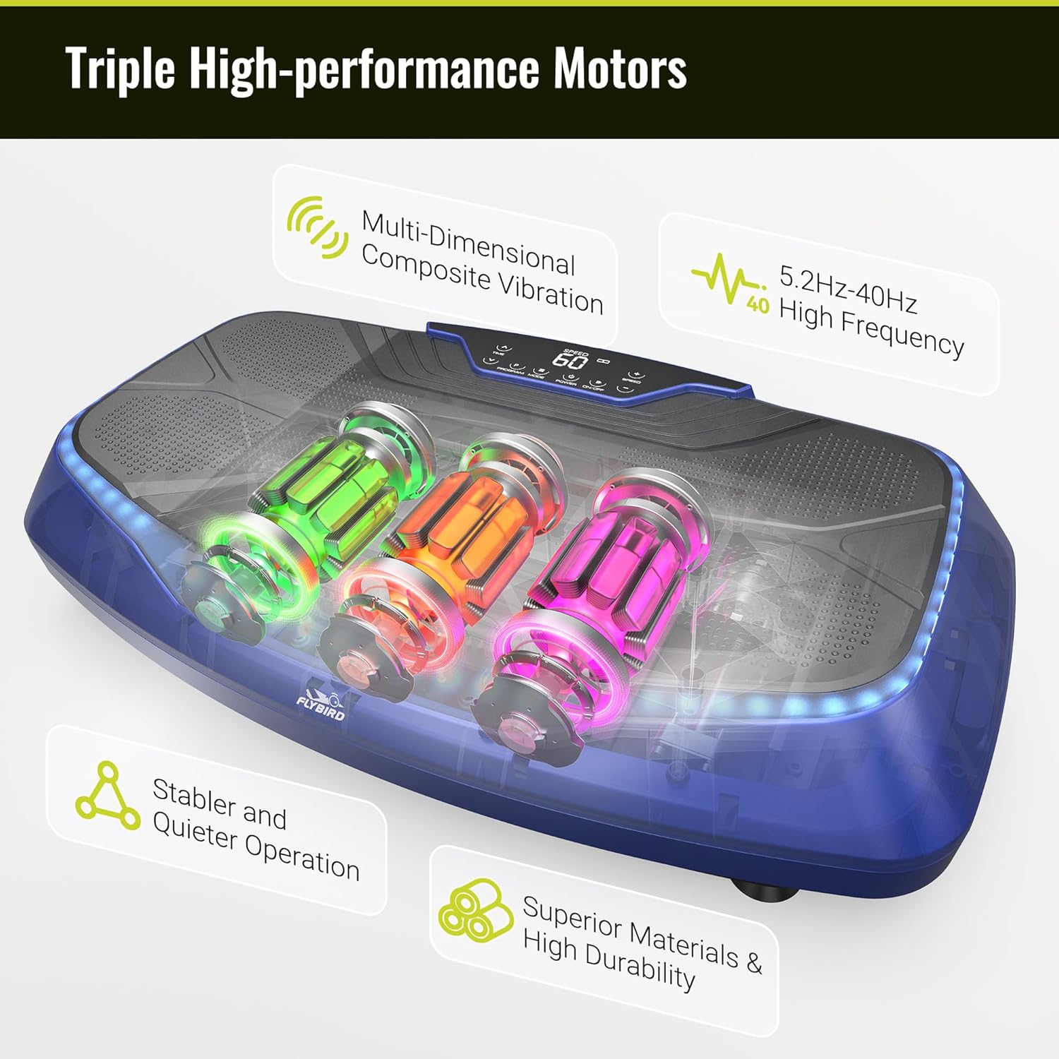 FLYBIRD 4D Vibration Plate 500 LBS Capacity, Oscillation, Linear, Pulsation Vibration Plate Exercise Machine, Triple Motors Vibration Plate for Bone Density Building Lymphatic Drainage FLYBIRD 4D Vibration Plate 500 LBS Capacity, Oscillation, Linear, Pulsation Vibration Plate Exercise Machine, Triple Motors Vibration Plate for Bone Density Building Lymphatic Drainage