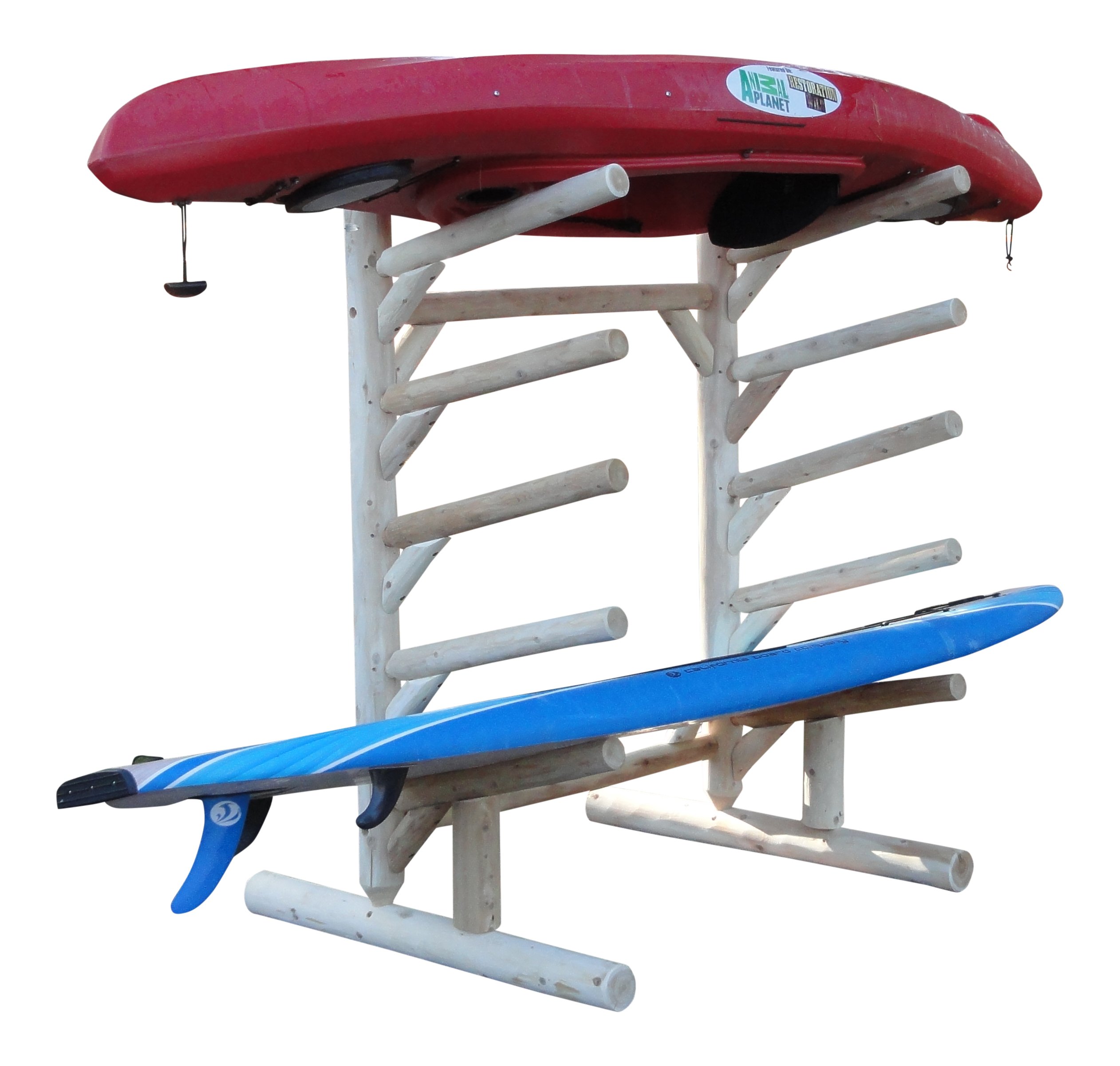 Log Kayak Rack-5-Place One-Sided SUP Log Rack, Garage Storage Racks, Kayak Stand, Paddle Board Holder, SUP Board, Surfboard Stand, Outdoor Storage, Standing Kayak Storage Racks, Log Dock-Unfinished