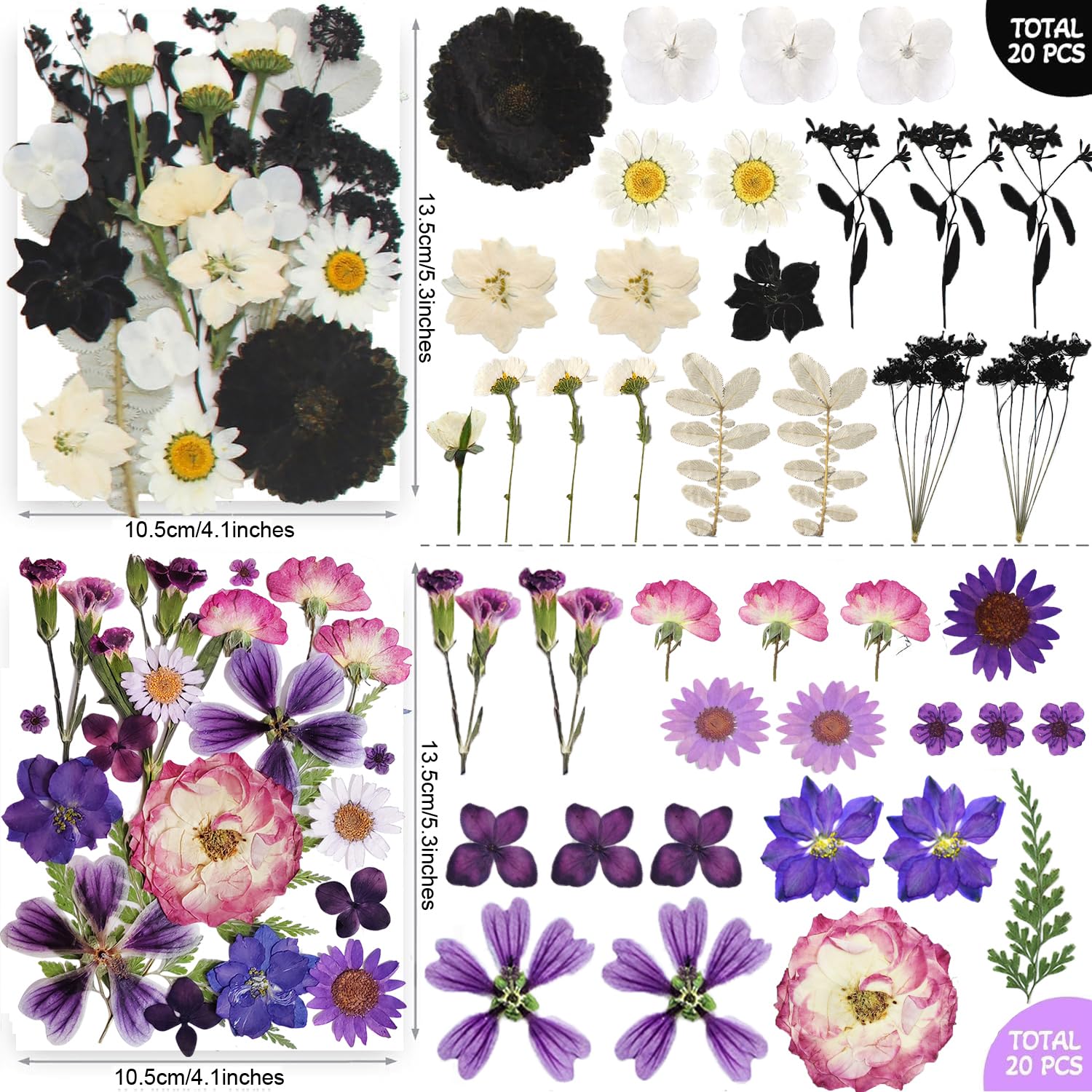 301Pcs getrocknete gepresste Blumen Blätter & Schmetterling Aufkleber für Kunsthandwerk, TrendCart Trockengepresste Blumen für Harzformen Nägel Kunst Kerzenherstellung Handyhüllen Schmuckherstellung