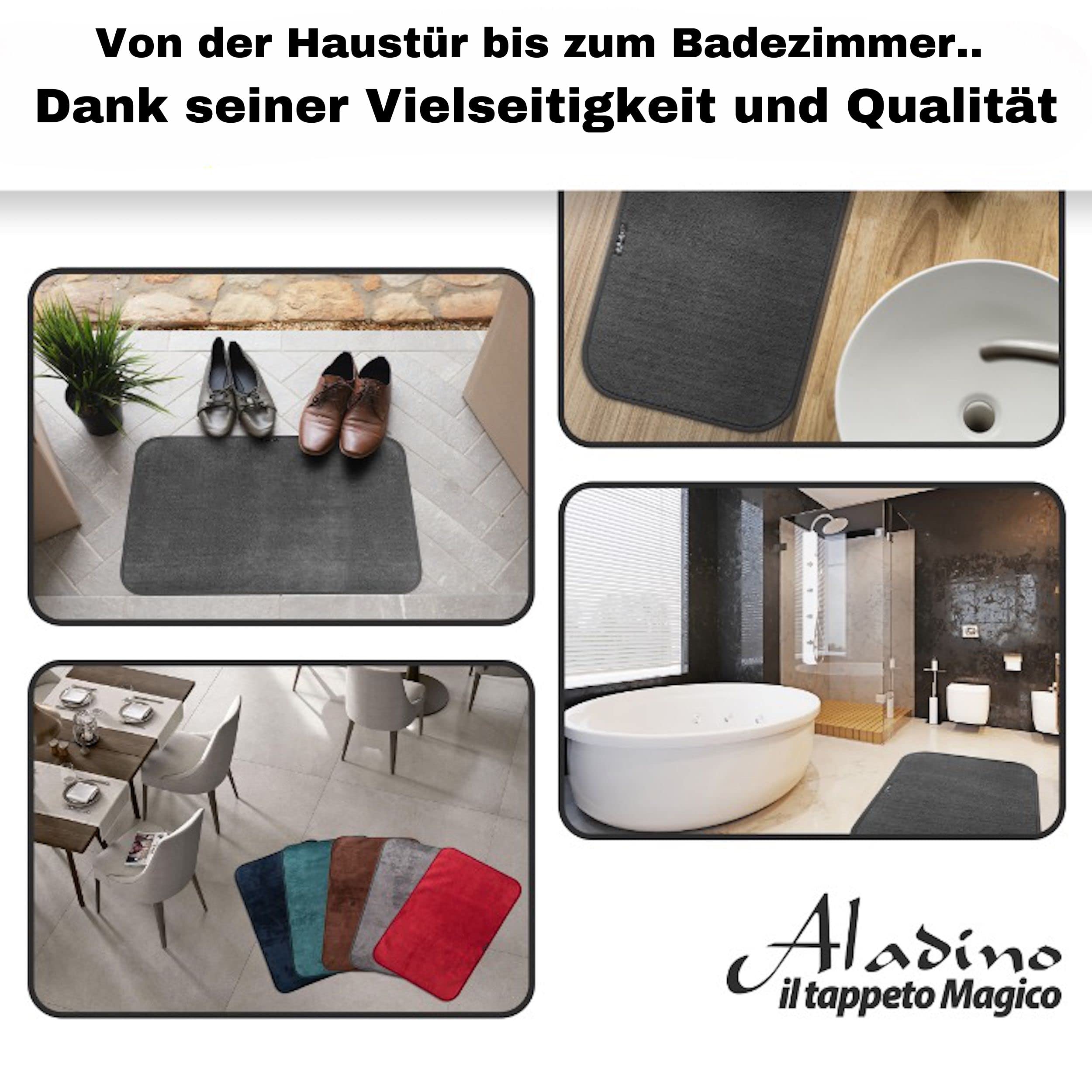 Aladino il tappeto Magico Badezimmerteppich, rutschfest, 65x100 cm, Grau | Badematte Und Fußmatte, Maschinenwaschbar, Saugfähig, Rutschfest, Für Innen Und Außen, Made In Italy
