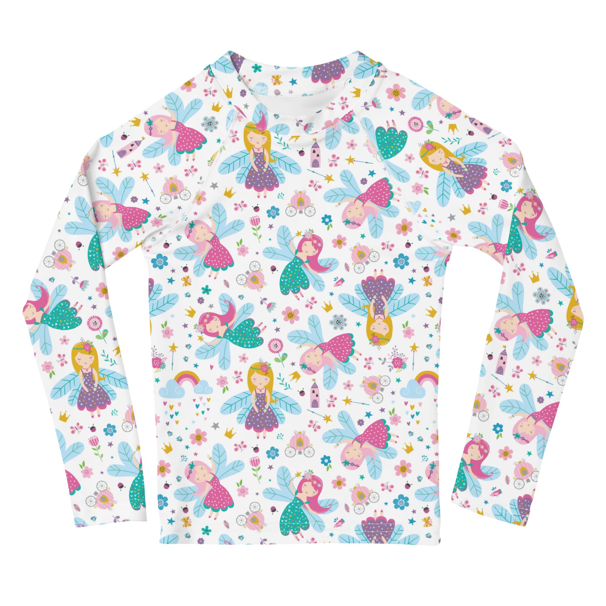 Rashguard Kinder Mädchen, Langarm, Badeshirt, Schwimmshirt, Sonnenschutz, Badebekleidung, Schnelltrocknend, UPF 50+, Rash Top mit Print, Rash Guard Shirt, UV Shutz, Fairy, 92-128 cm (2)
