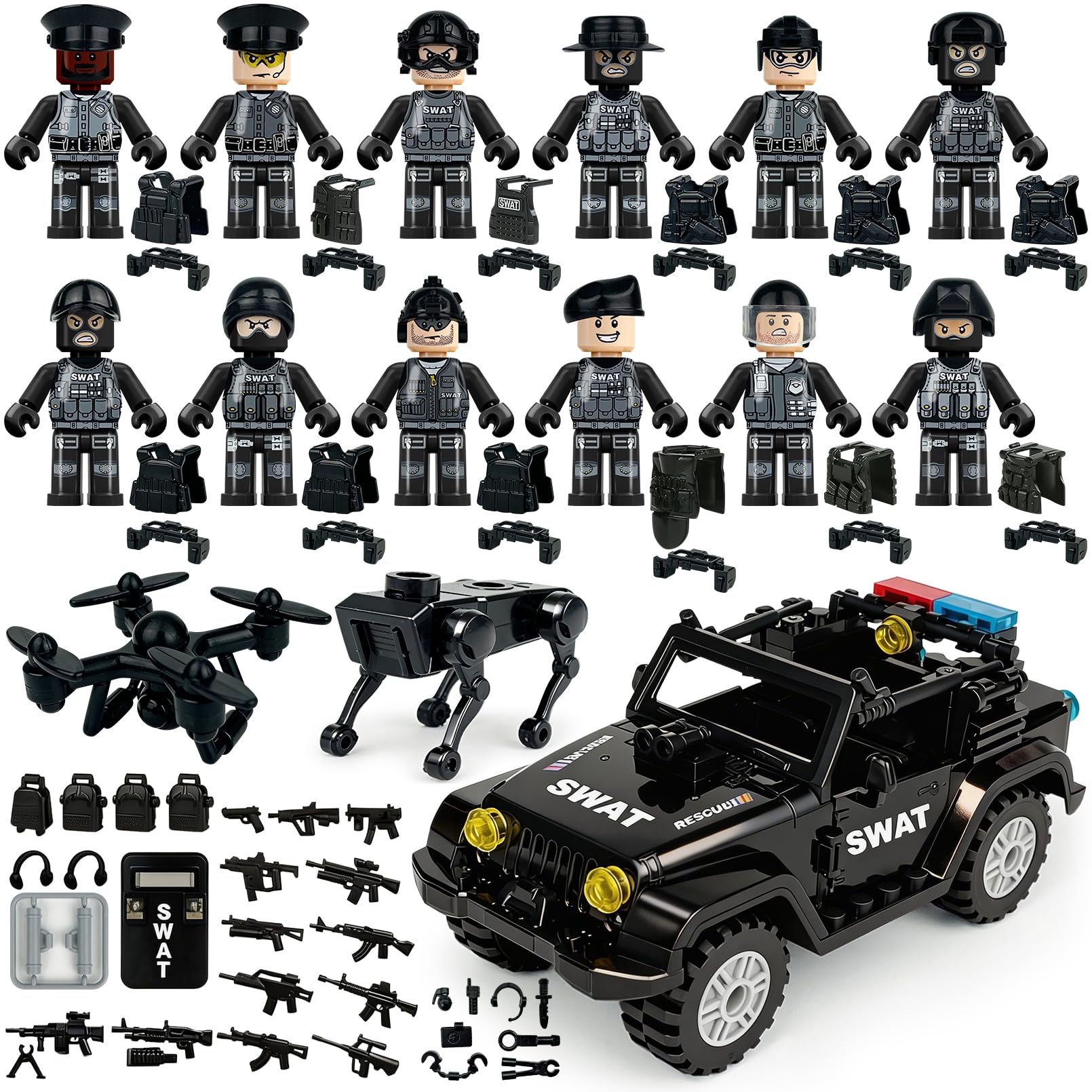 Photo 1 of YCSXhandpick Military Minifigures Set - 12 Figures, Police Car, Drone