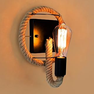 Sponsored Ad – Wall Light E27 Vintage Rope Wall Sconces Industrial Black Metal Finished, Retro Woven Handmade Lighting Fix...