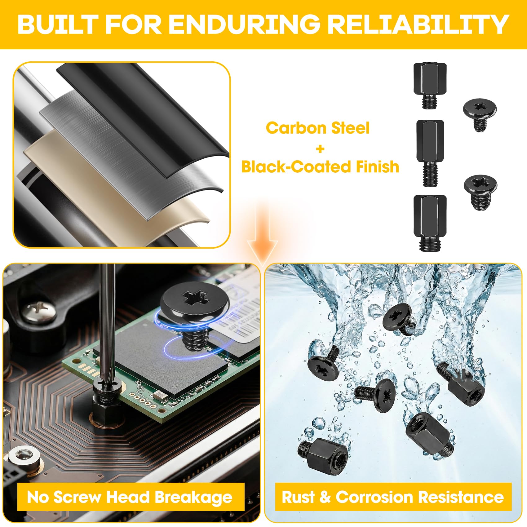 IEAWISL M.2 SSD Screws Kit, NVMe Screws for ASUS MSI Gigabyte Asrock Motherboard, 34Pcs M.2 SSD Screws Standoffs for Laptop PC Repair & DIY, Screwdriver Included (Black) - 5