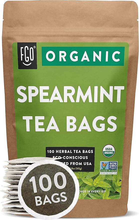 FGO Organic Spearmint Leaf Tea, EcoConscious Tea Bags, 100 Count