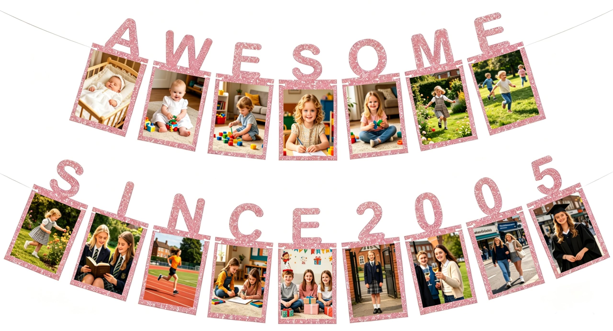 Rose Gold Happy 21st Birthday Decorations Photo Banner - Awesome Since 2005 Anniversary Milestone Bunting