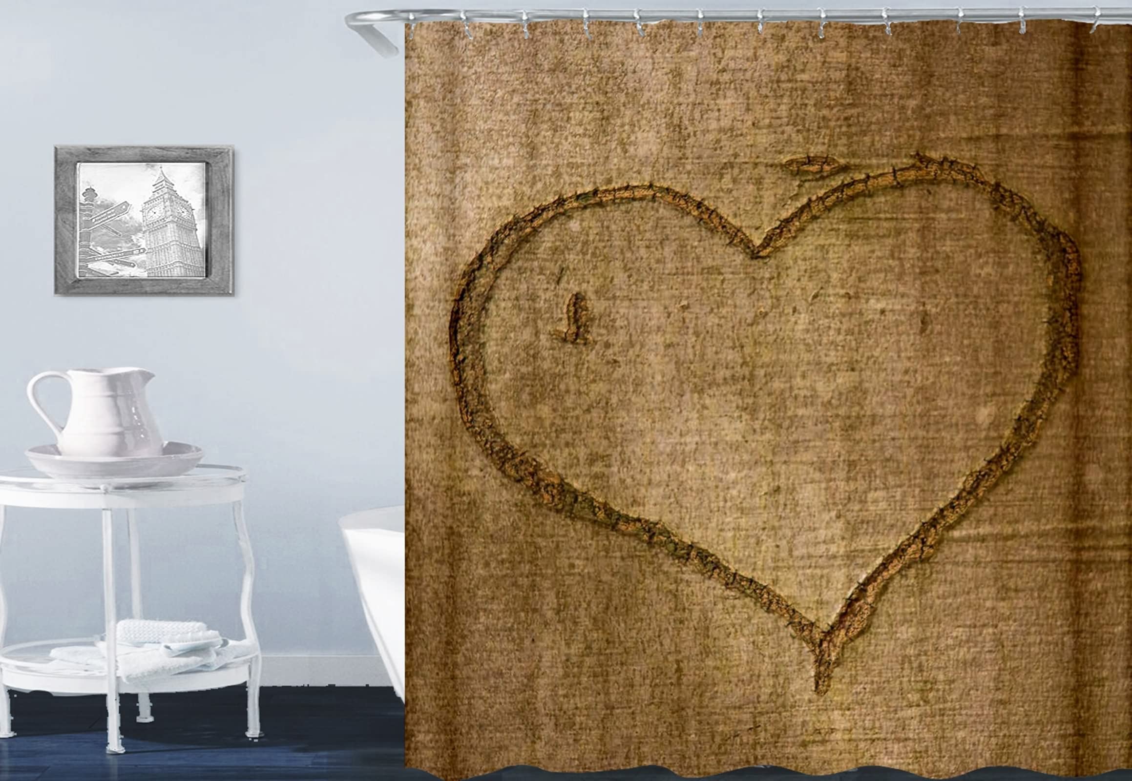 Rideau de douche marron 180x200cm en polyester à motif cœur pour salle de bain