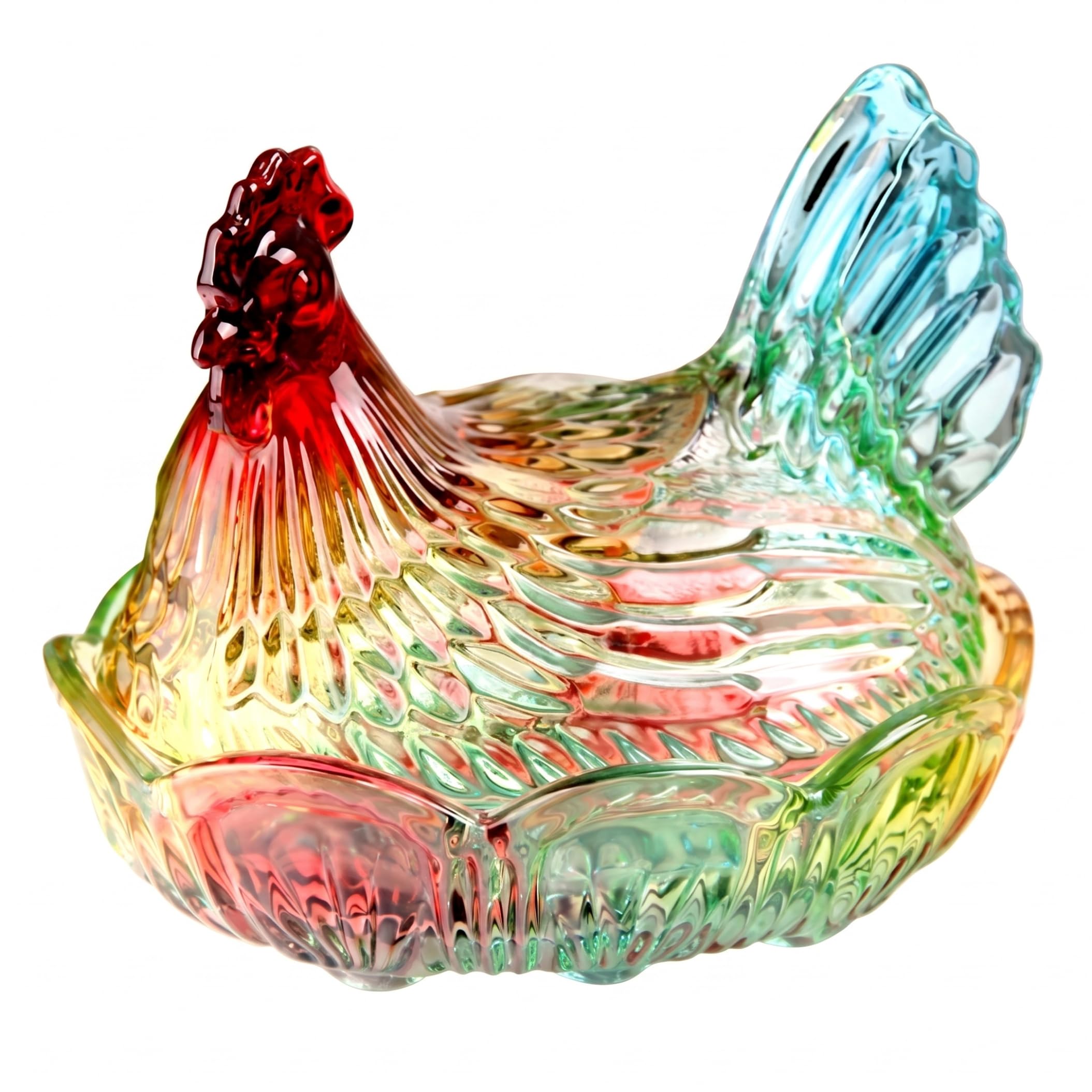 Bemonew Hen On Nest Glass Dish, Colorful Candy Dish With Lid, Chicken Shape Candy Bowl For Office, Kitchen Decor - Small Glazed Color