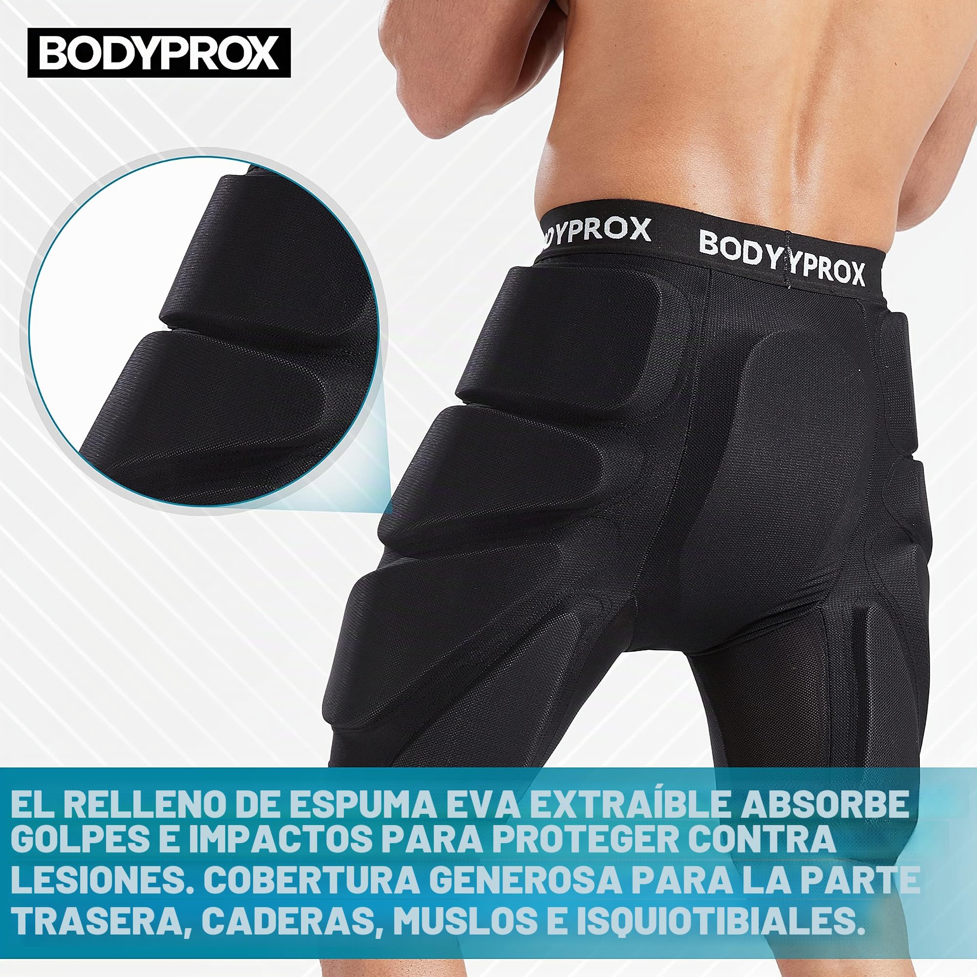 Bodyprox - Pantalones Cortos Protectores Acolchados para Snowboard, Patinaje y esquí, protección Tridimensional de la Cadera, el Trasero y el coxis