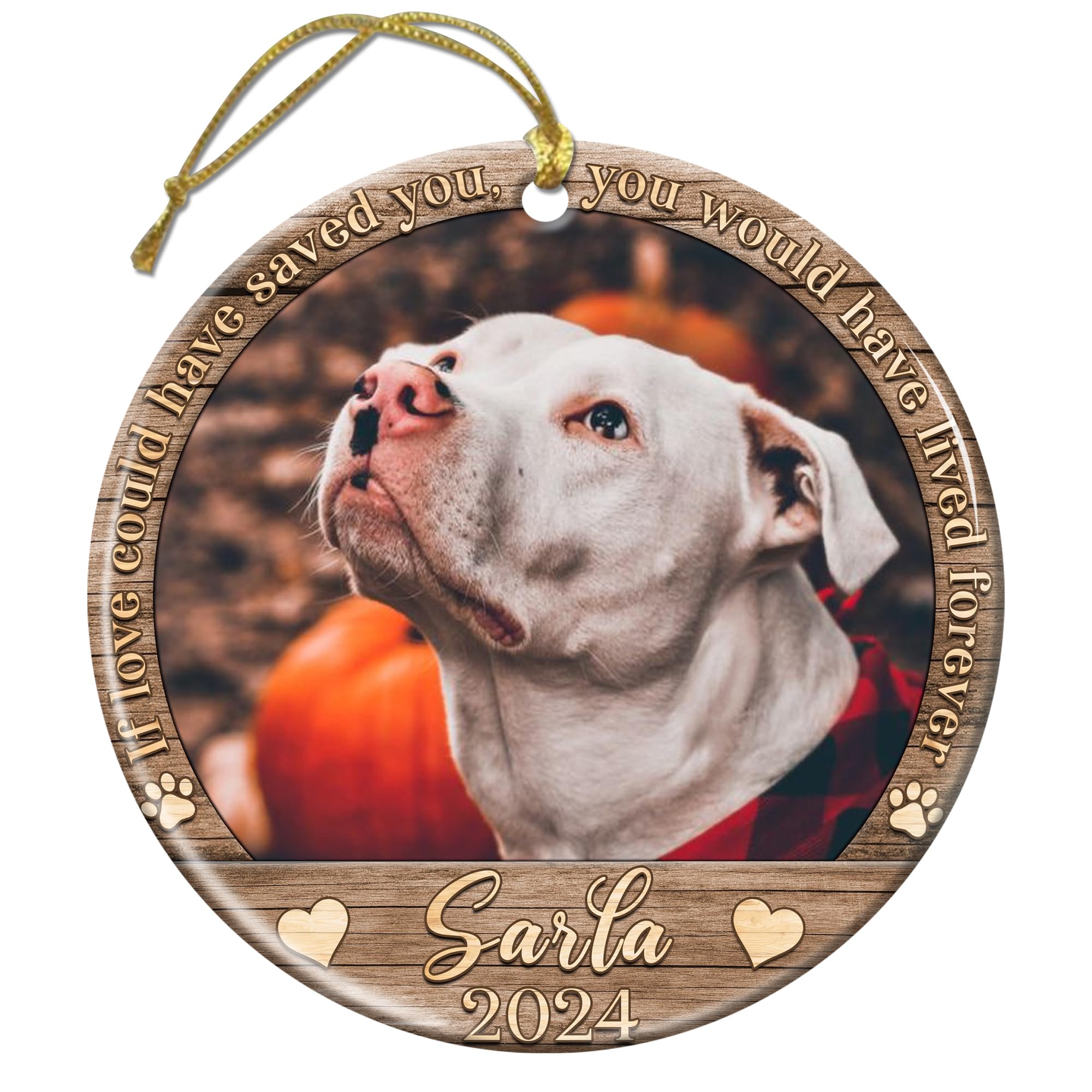 Personalized Photo Pet Memorial Ornament Christmas Customized Name Picture Round Ceramic Ornaments Missing Gifts in Loving Memory Dog Cat Keepsake Sympathy for Loss of Dogs Cats Decor Xmas Tree Home